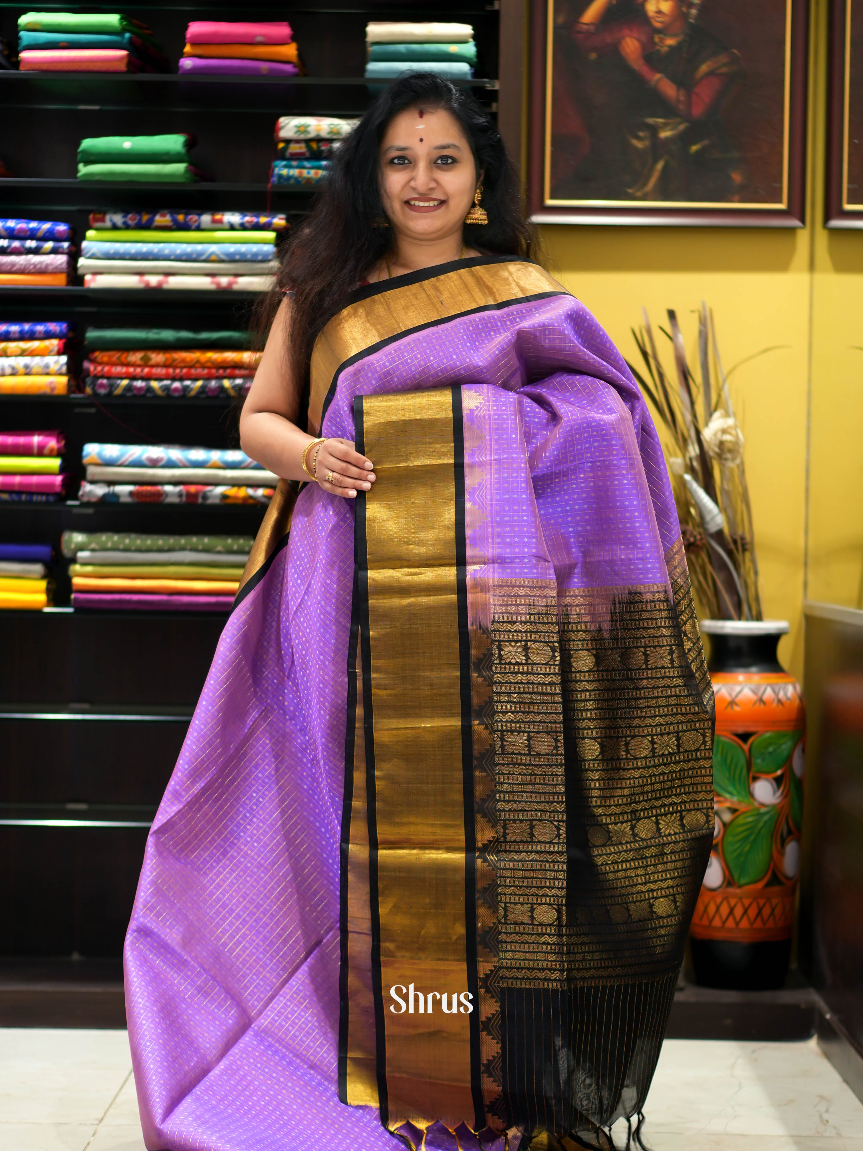 Purple & Black - Silk Cotton Saree - Shop on ShrusEternity.com