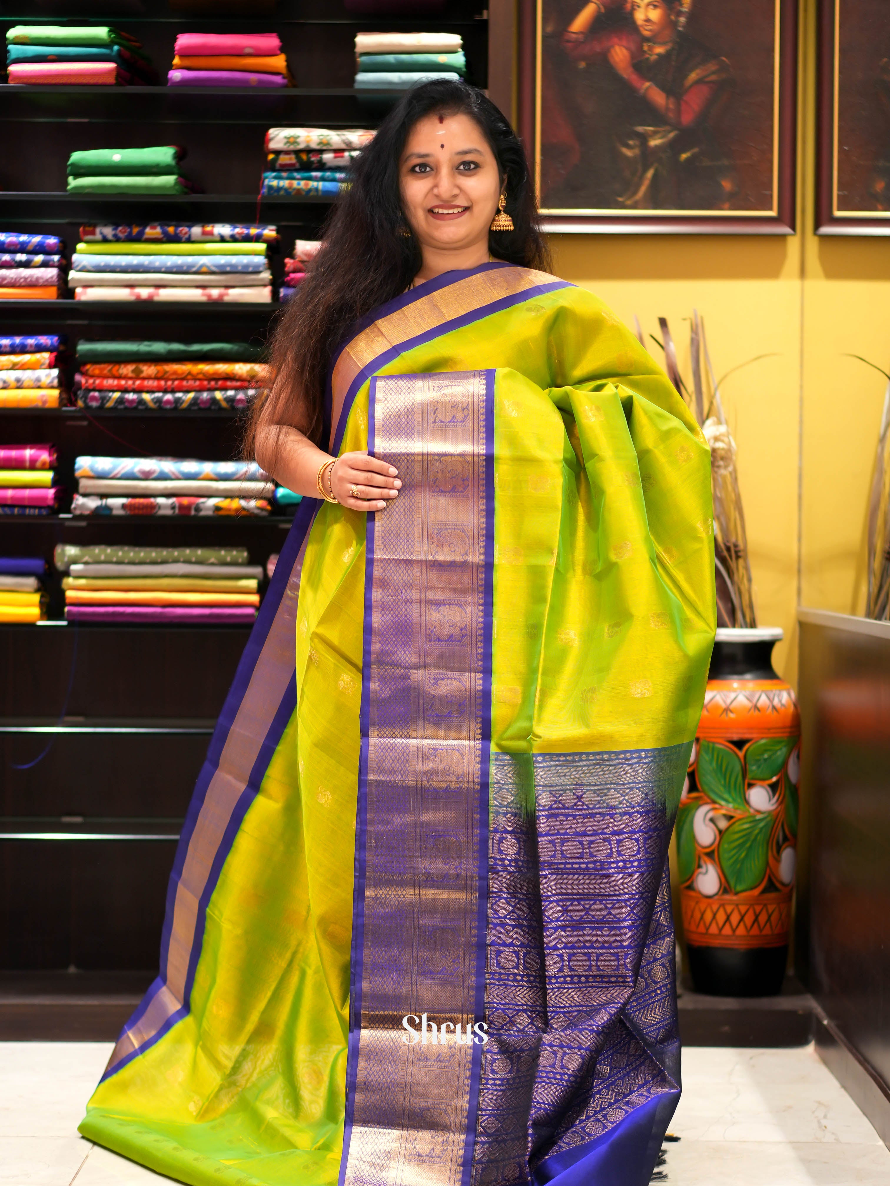 Green & Blue - Silk Cotton Saree - Shop on ShrusEternity.com