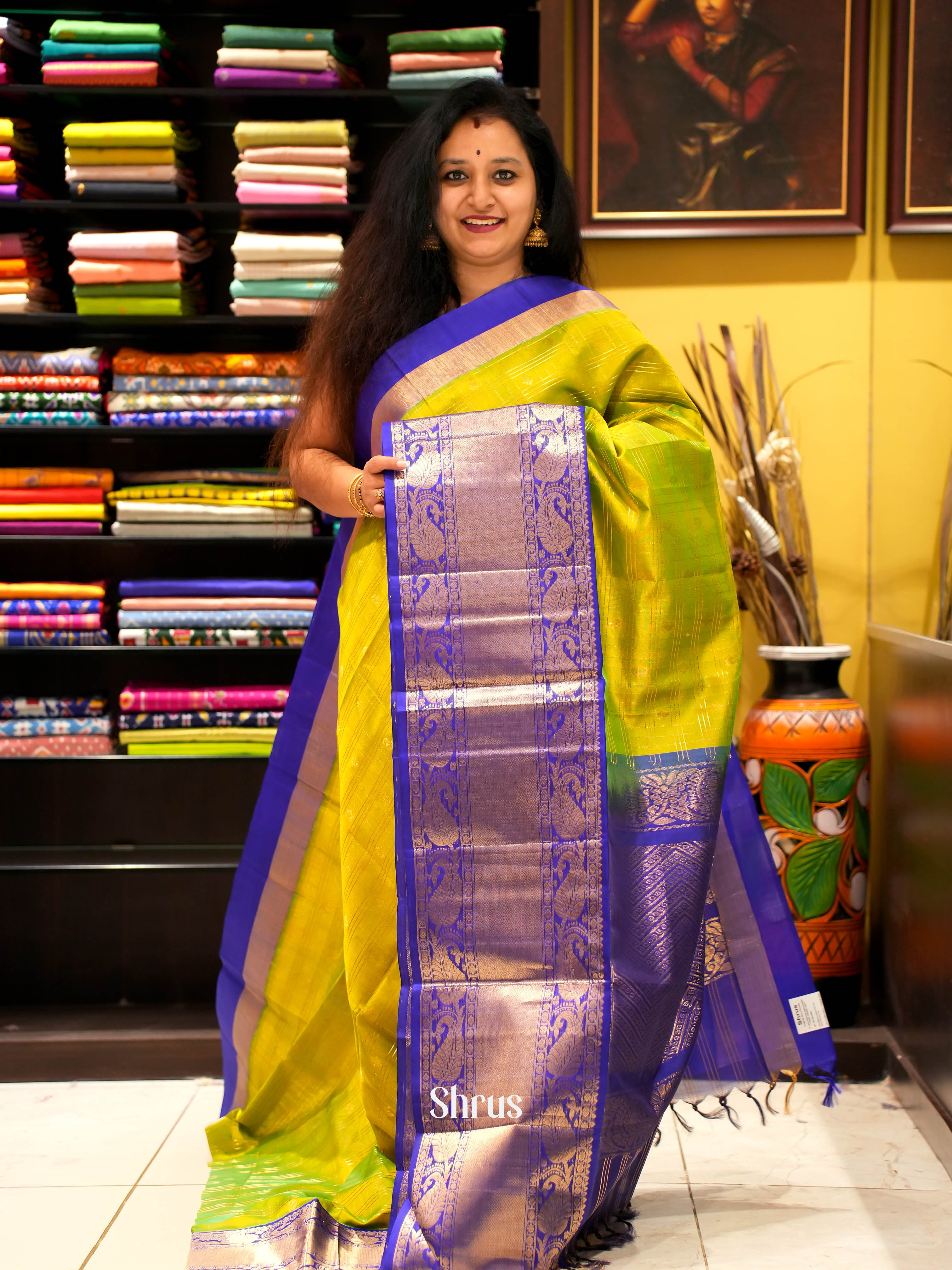 Green & Blue - Silk Cotton Saree - Shop on ShrusEternity.com