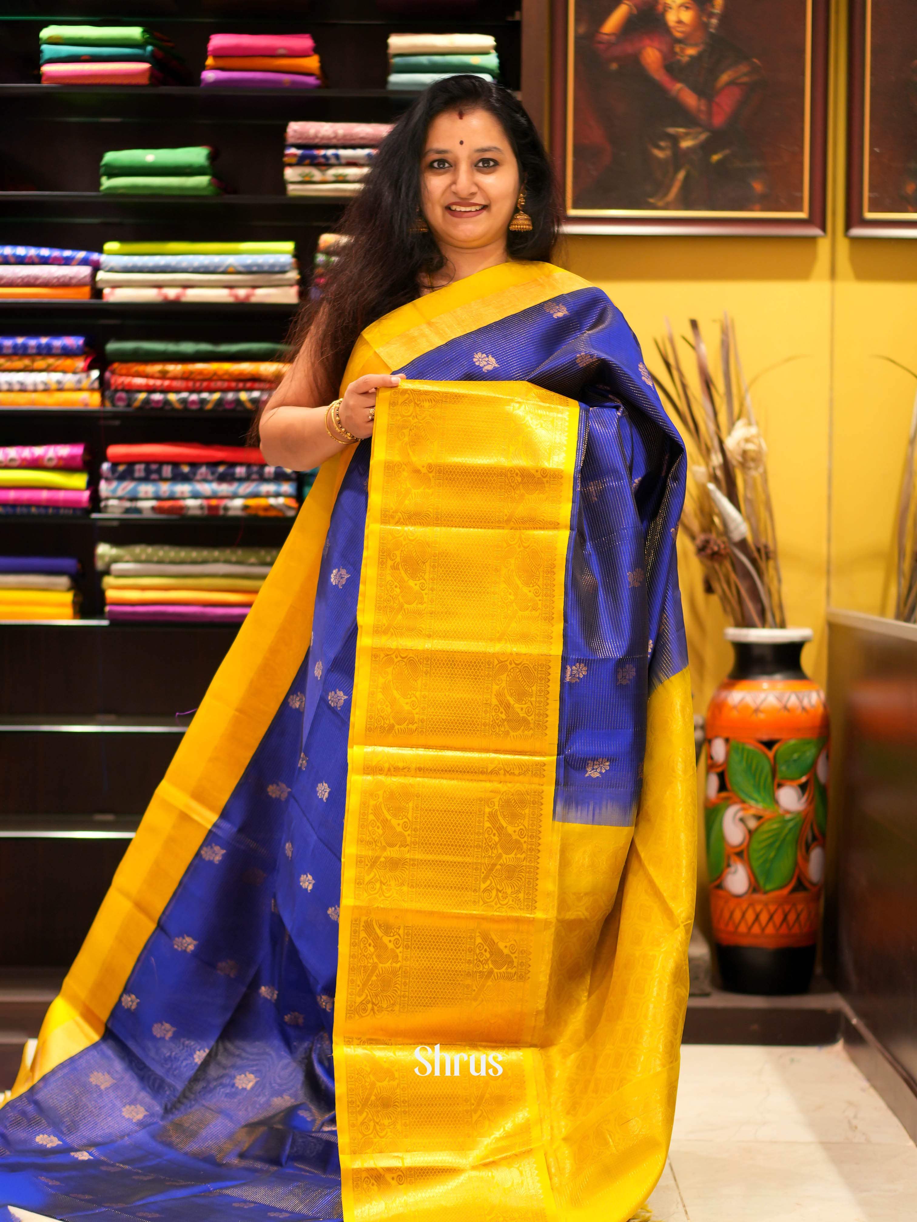Honey with purple - Silk Cotton saree - Shop on ShrusEternity.com