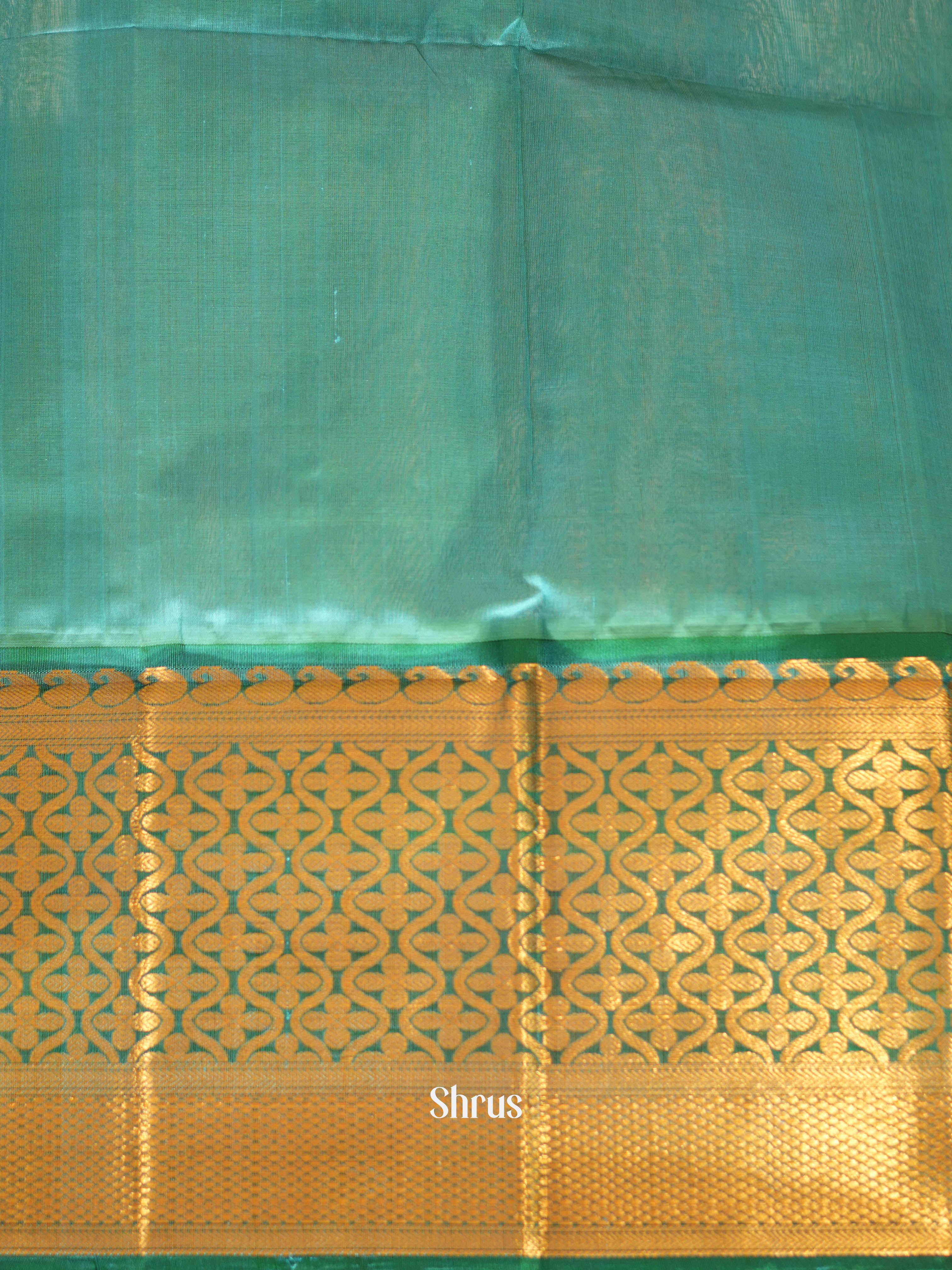 Peachish Pink & Teal Green - Silk Cotton Saree - Shop on ShrusEternity.com
