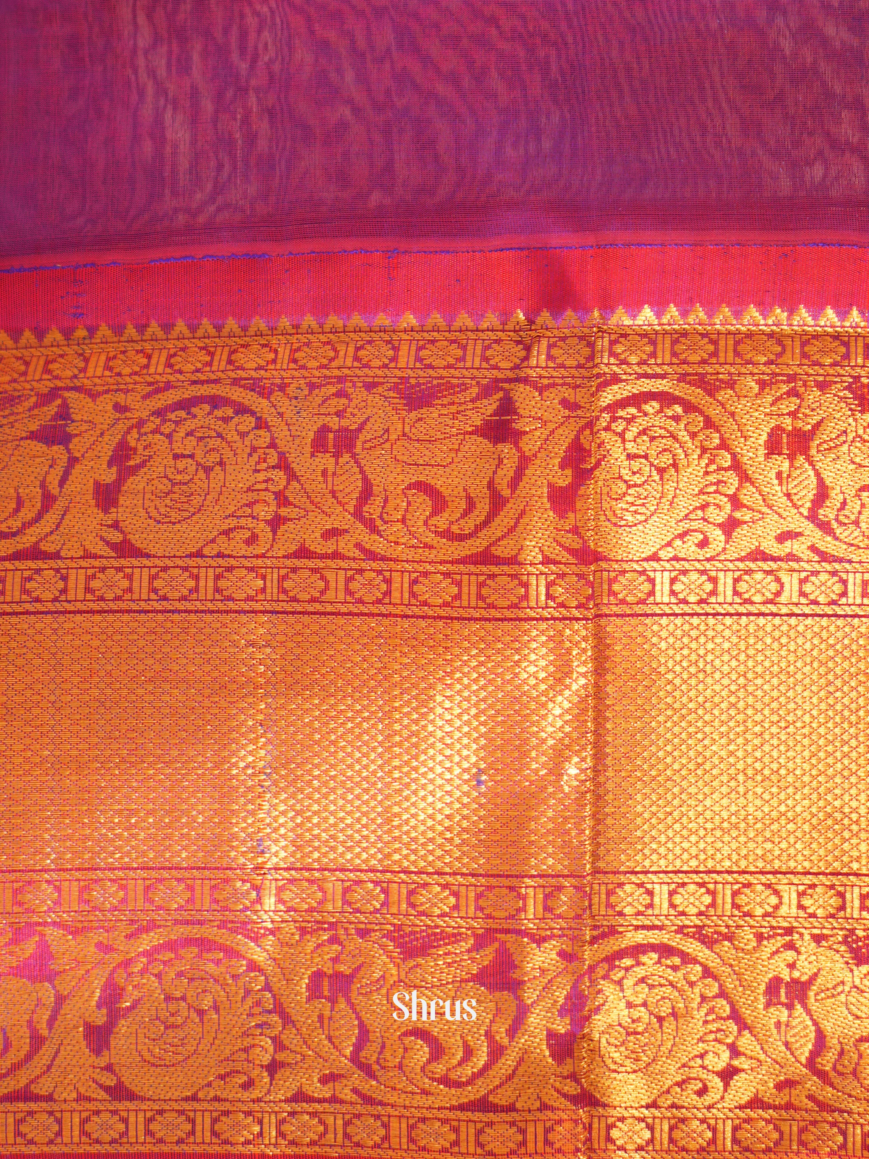 Cream & Purple - Silk Cotton Saree - Shop on ShrusEternity.com