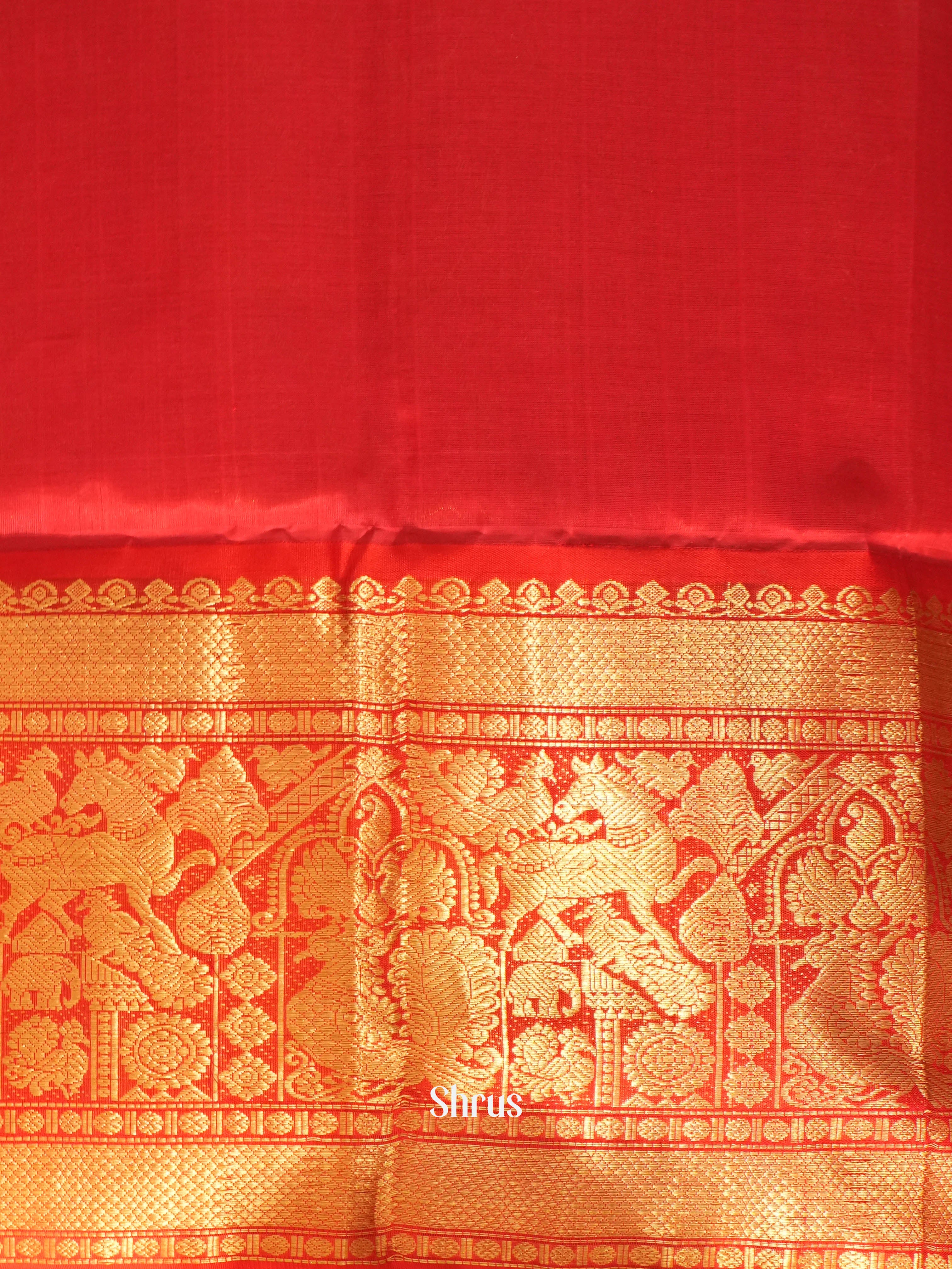 Green & Red - Silk Cotton Saree - Shop on ShrusEternity.com