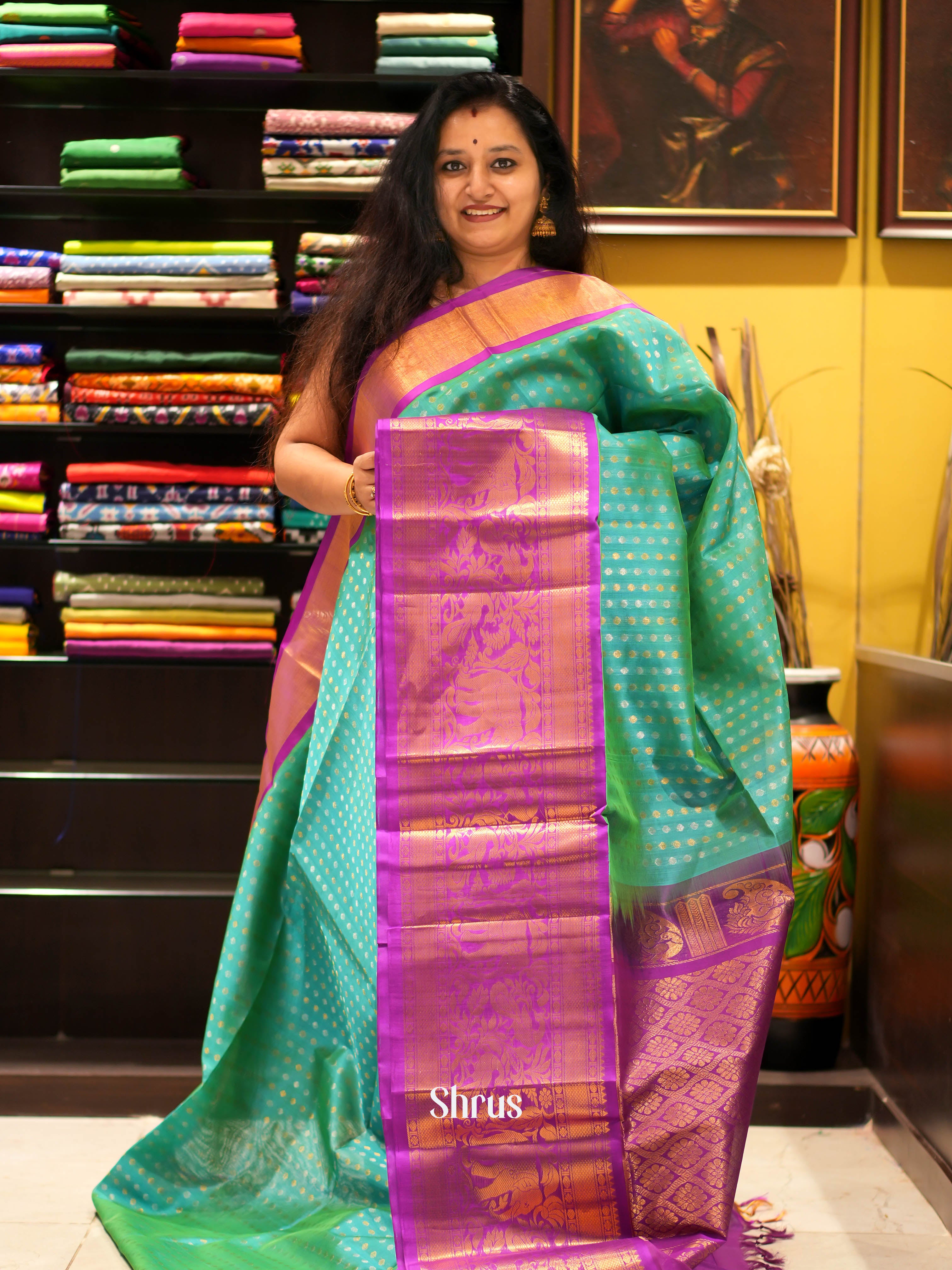 Green & Majenta - Silk Cotton Saree - Shop on ShrusEternity.com