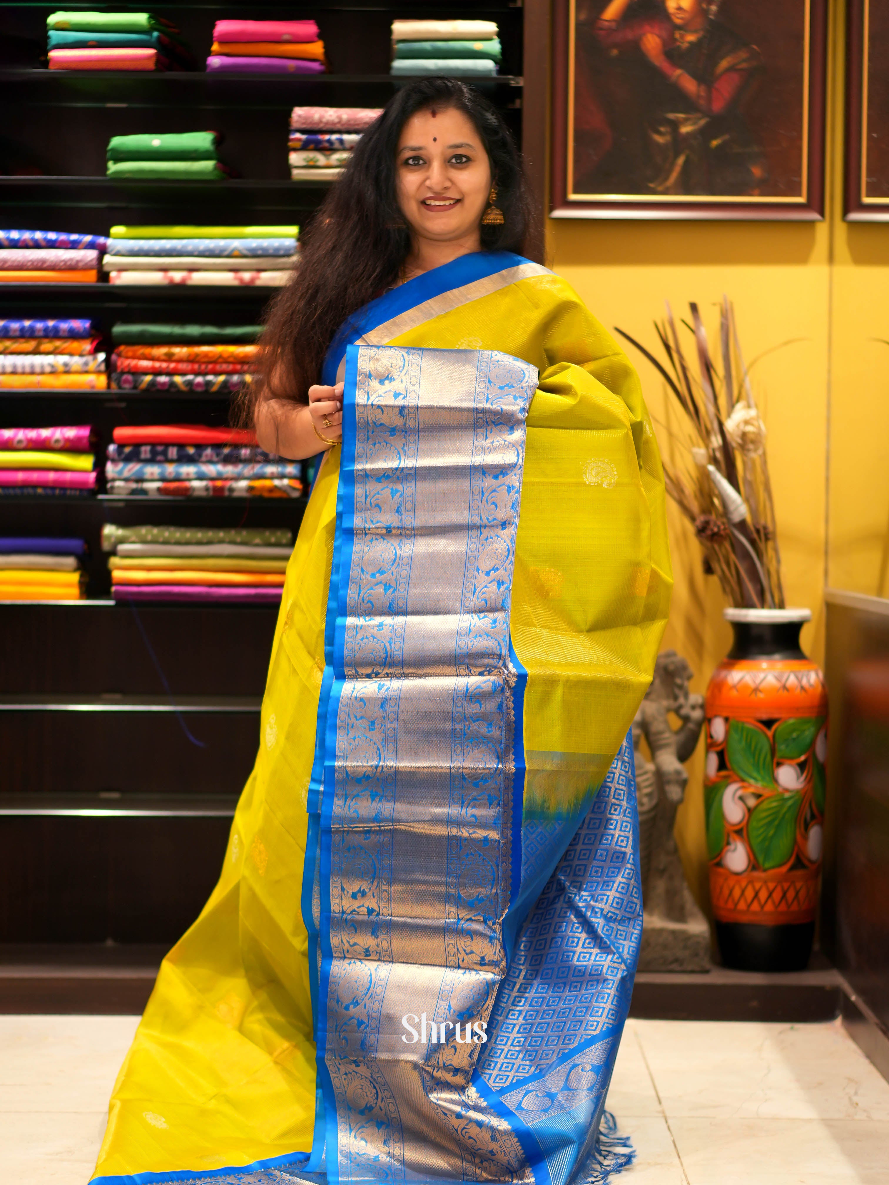 Mathulir Green & Blue - Silk Cotton Saree - Shop on ShrusEternity.com