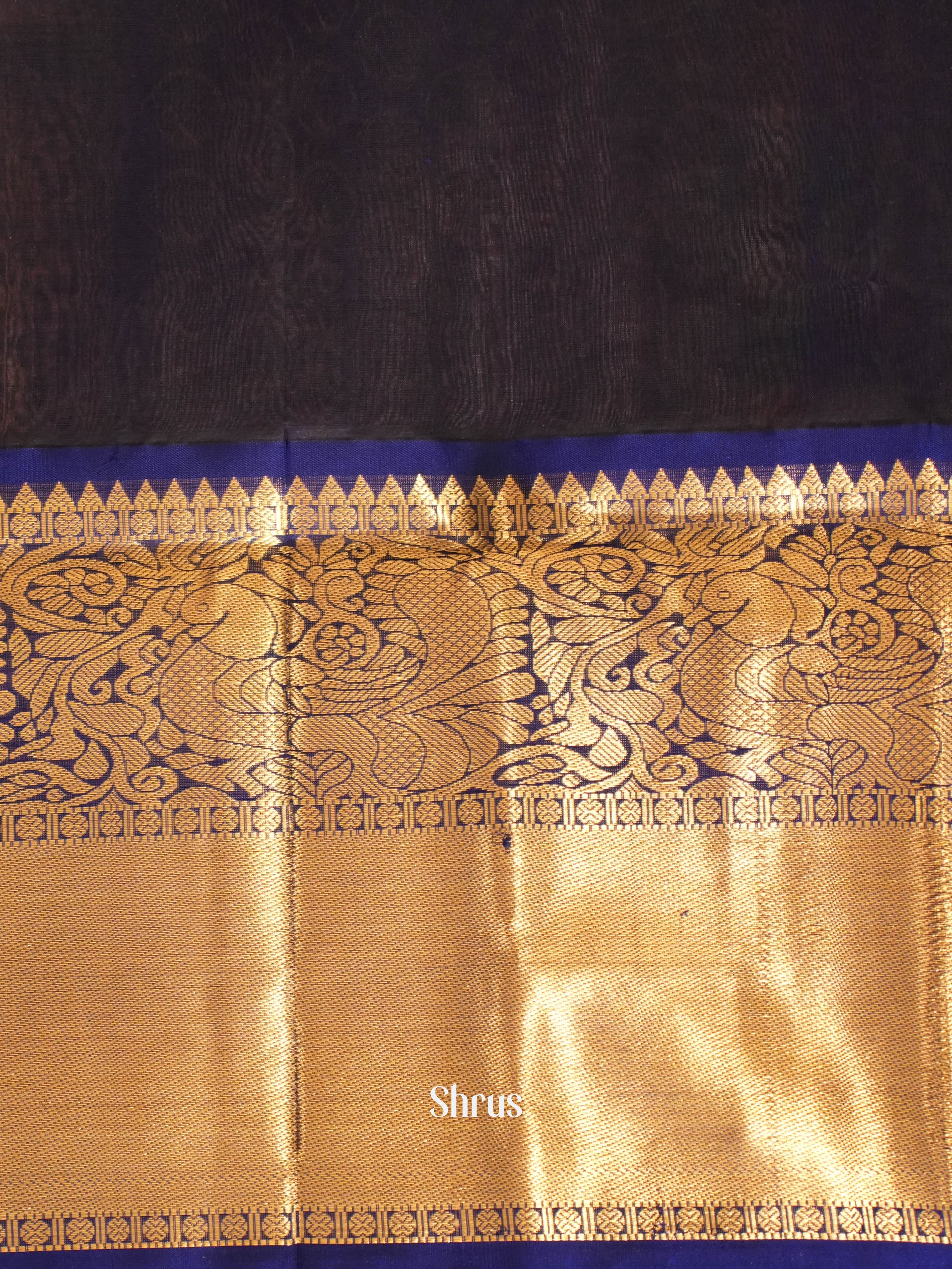 Peachish Pink & Blue - Silk Cotton Saree - Shop on ShrusEternity.com