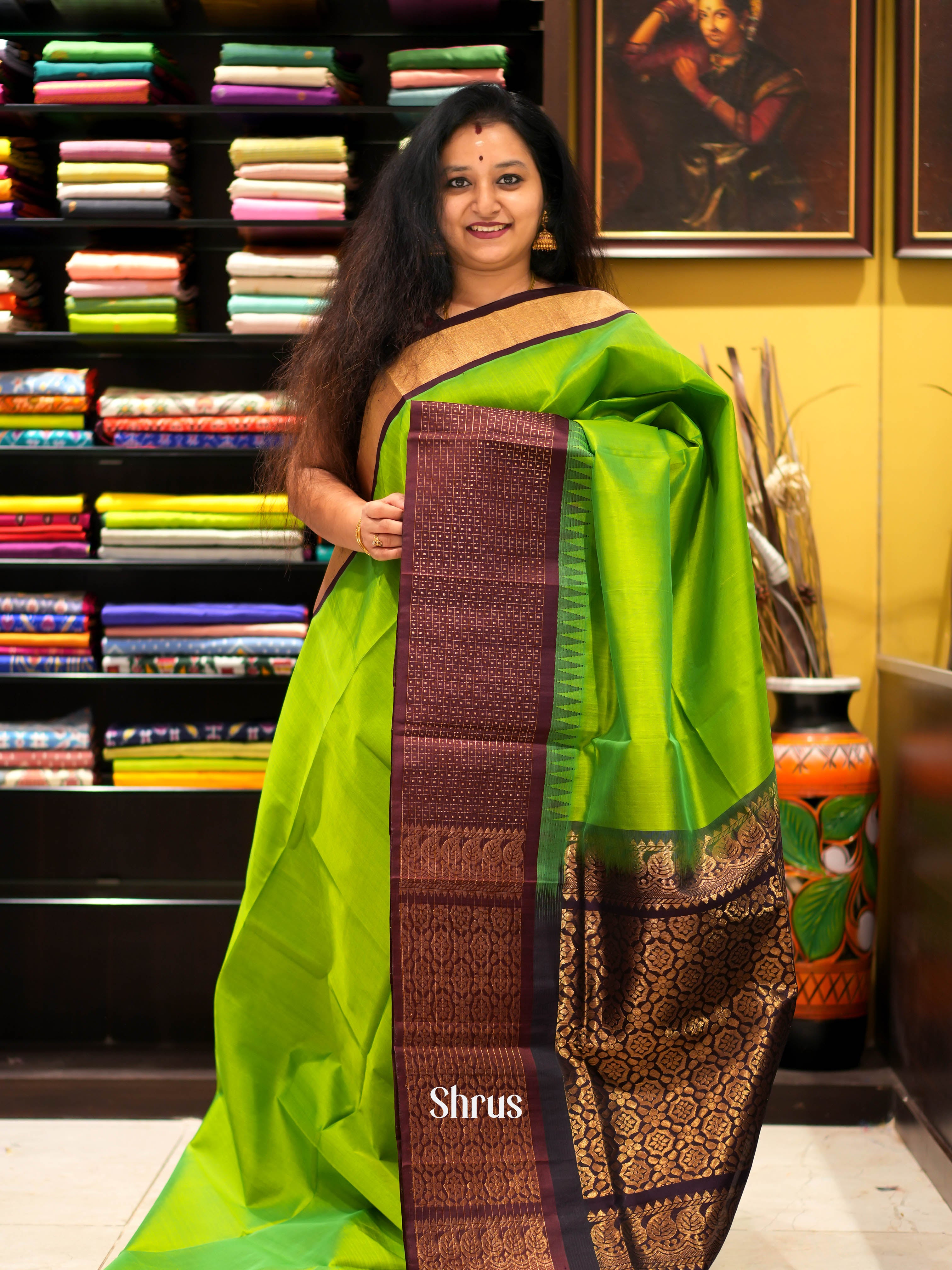 Green & Brown - Silk cotton Saree - Shop on ShrusEternity.com