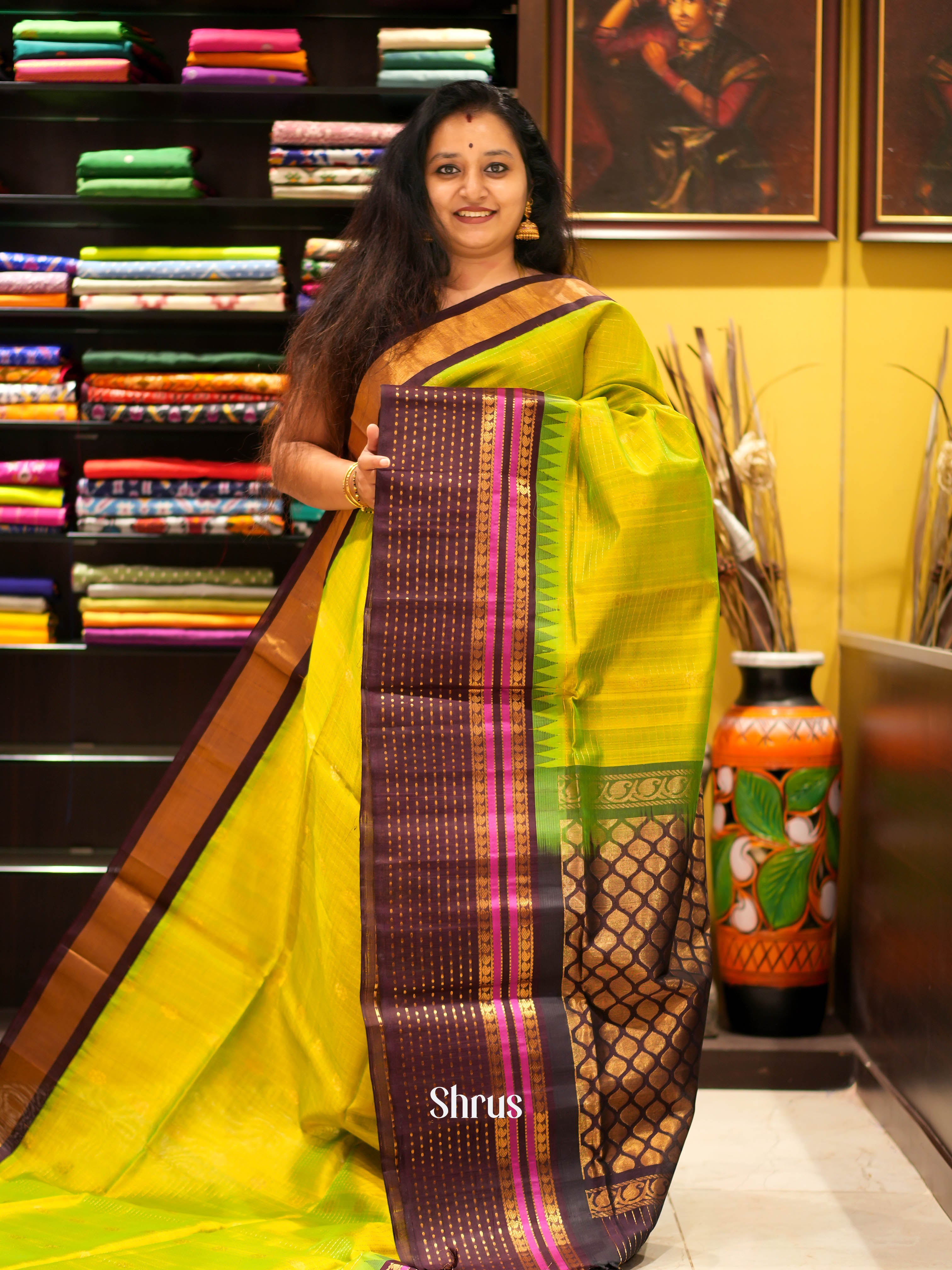 Green & Brown - Silk Cotton Saree - Shop on ShrusEternity.com
