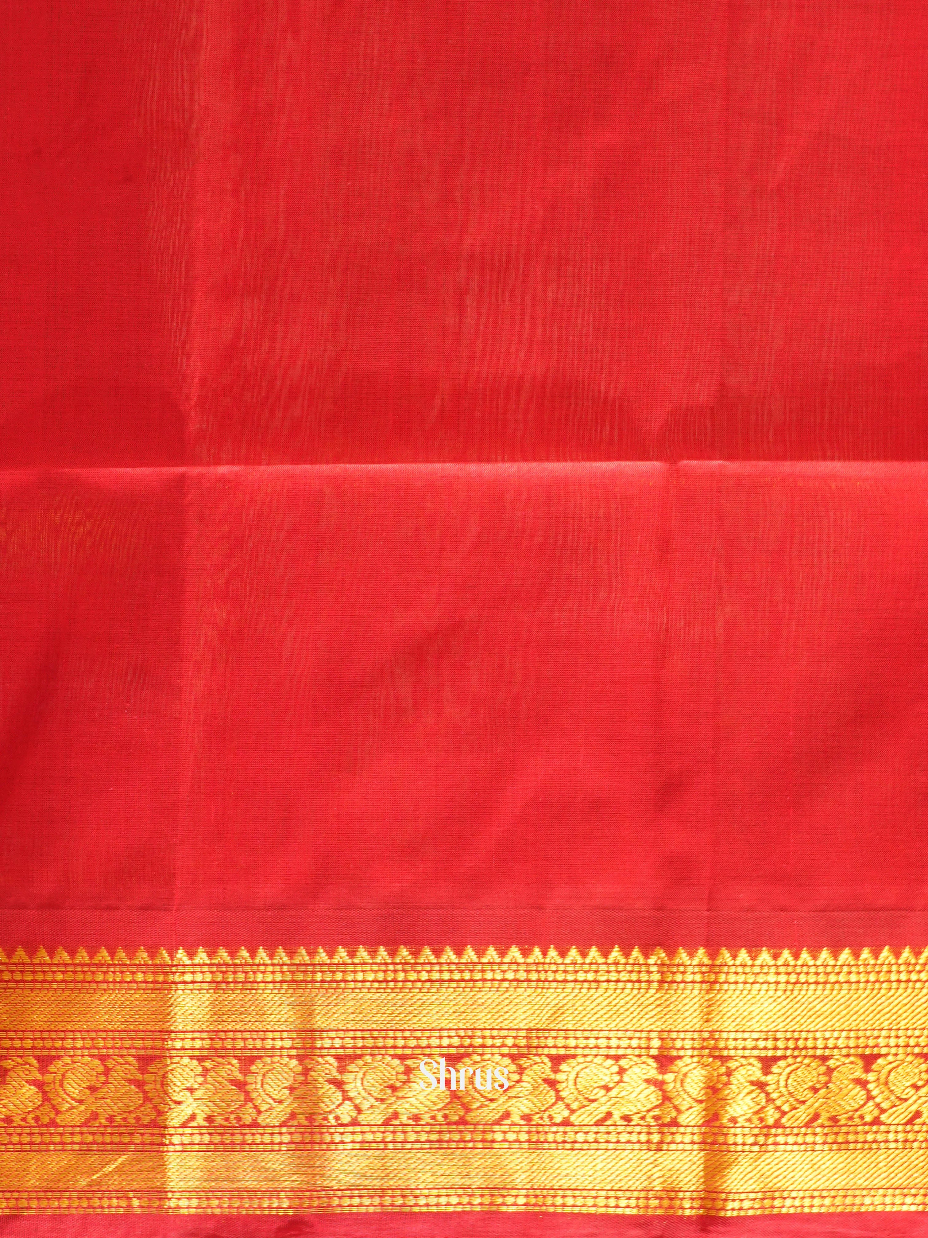 Blue & Red - Silk Cotton Saree - Shop on ShrusEternity.com