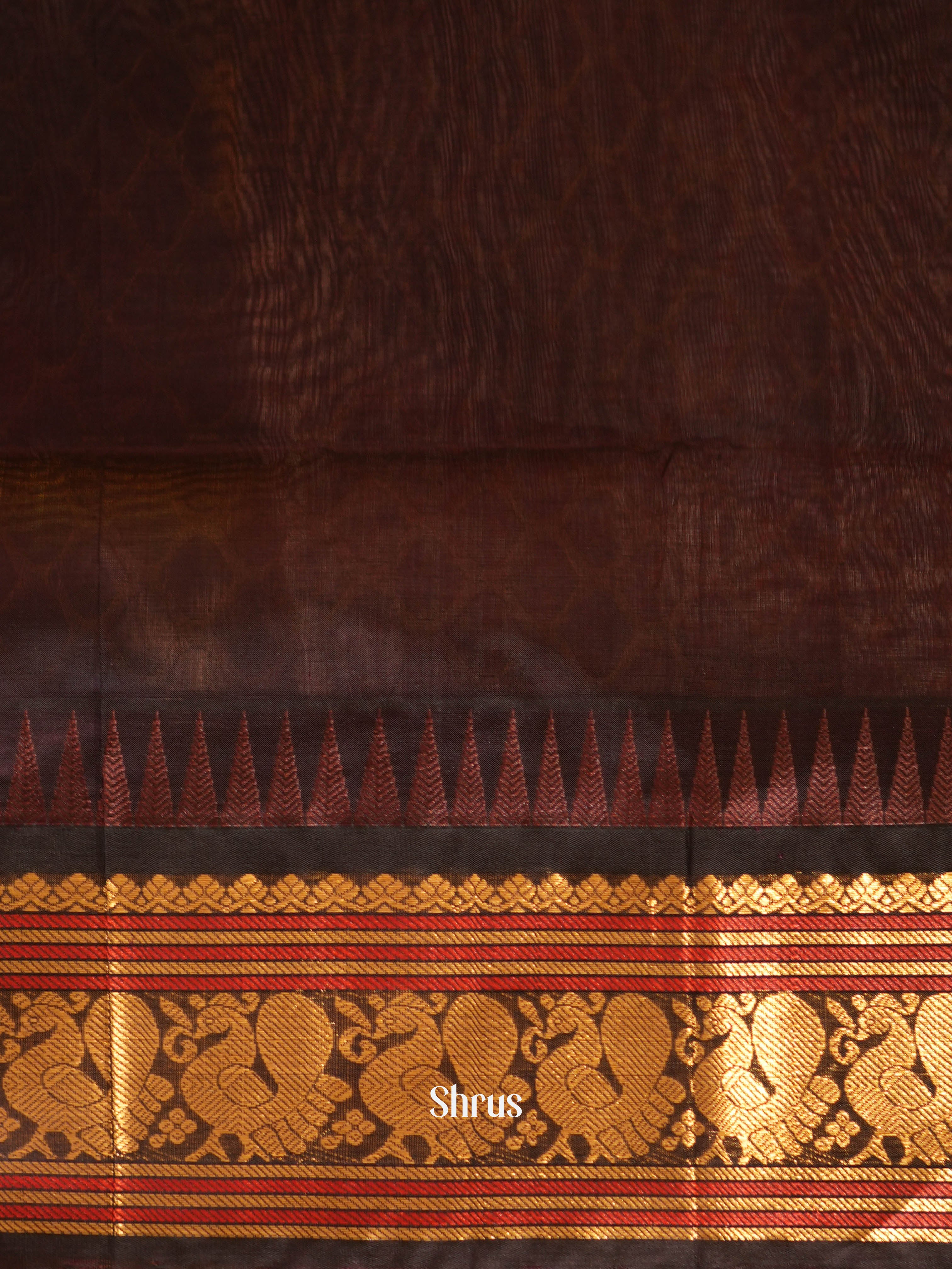 Yellow & Brown - Silk cotton Saree - Shop on ShrusEternity.com