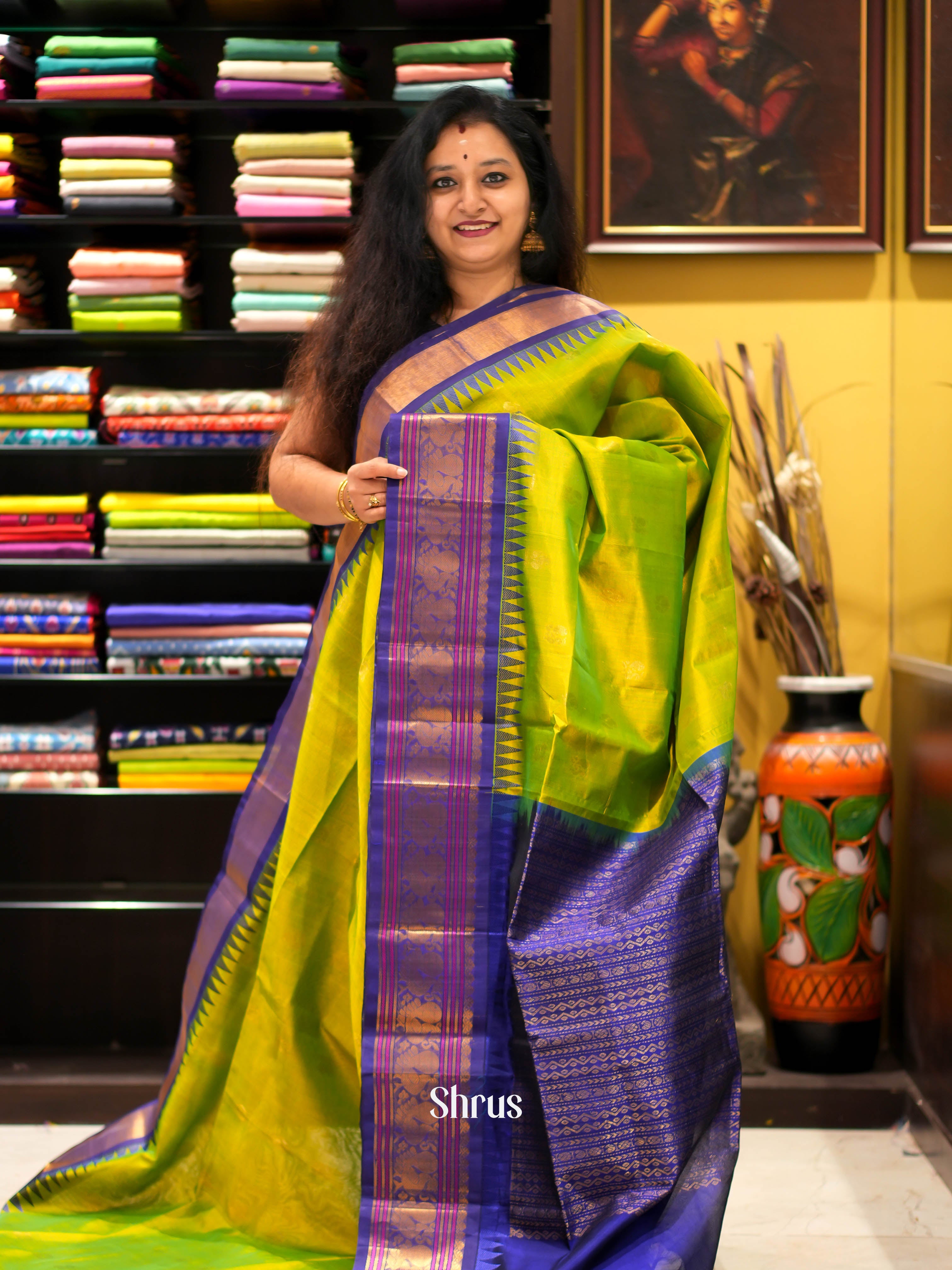 Green & Blue - Silk cotton Saree - Shop on ShrusEternity.com