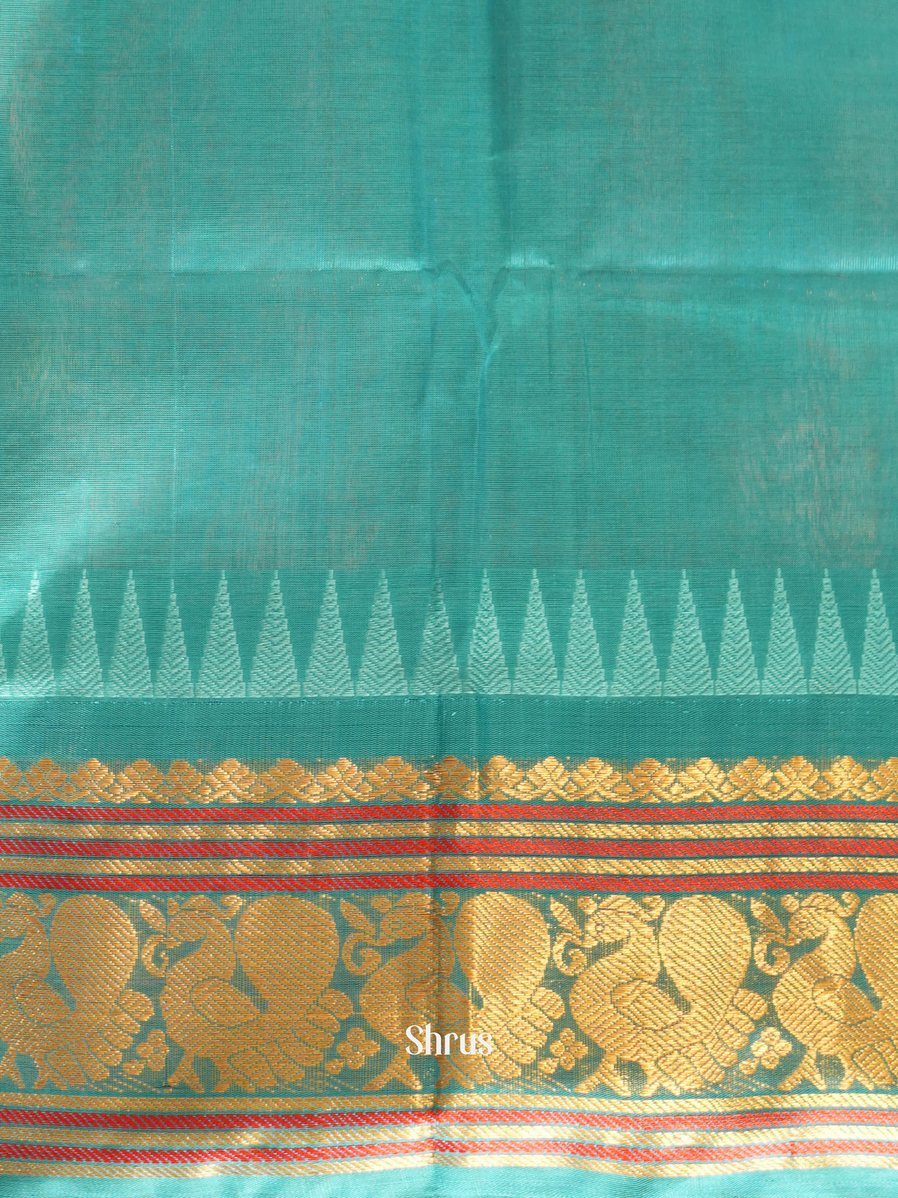 Green & Teal - Silk Cotton Saree - Shop on ShrusEternity.com