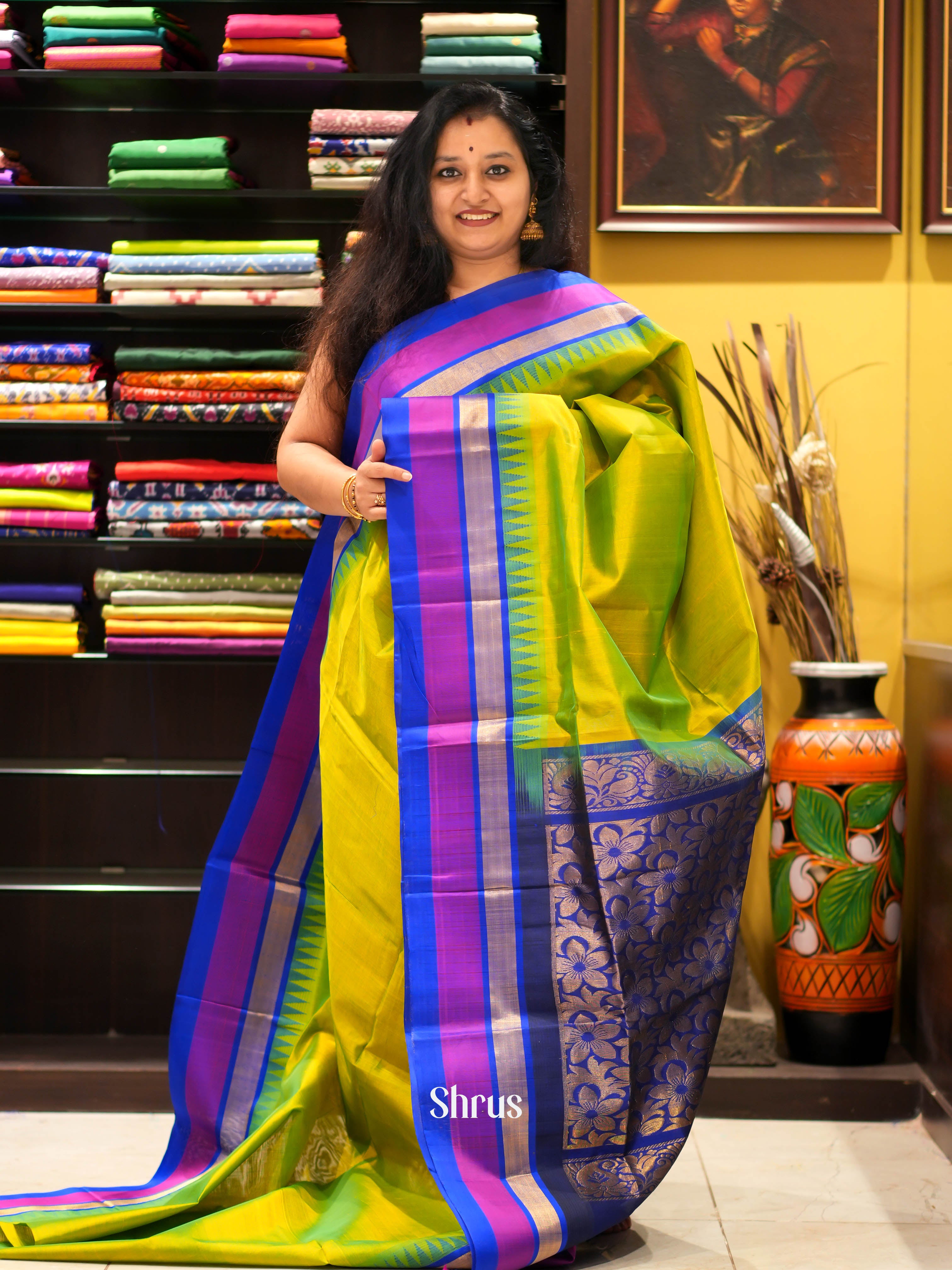 Green & Blue - Silk Cotton Saree - Shop on ShrusEternity.com