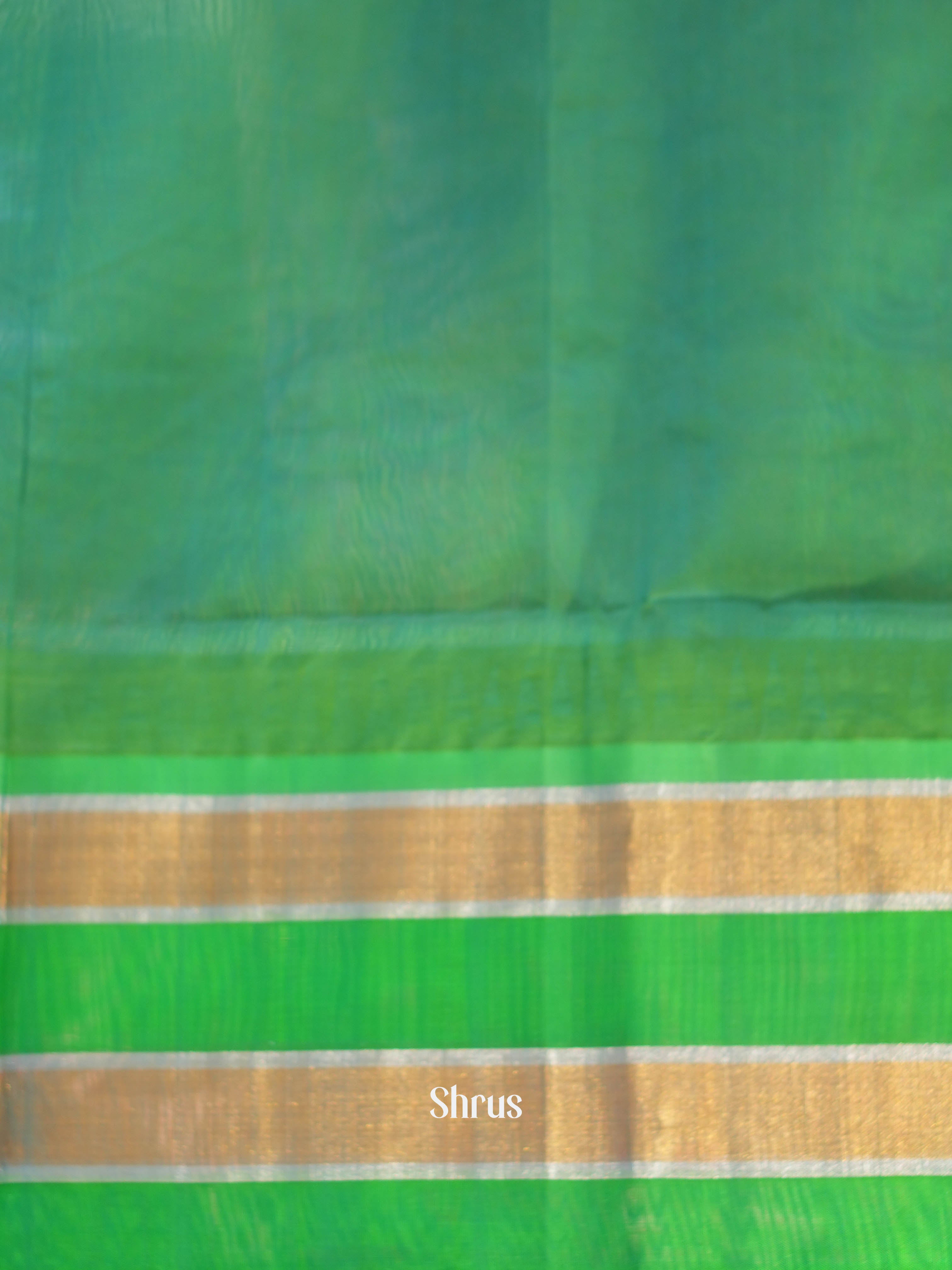 Cream & Teal- Silk Cotton Saree - Shop on ShrusEternity.com