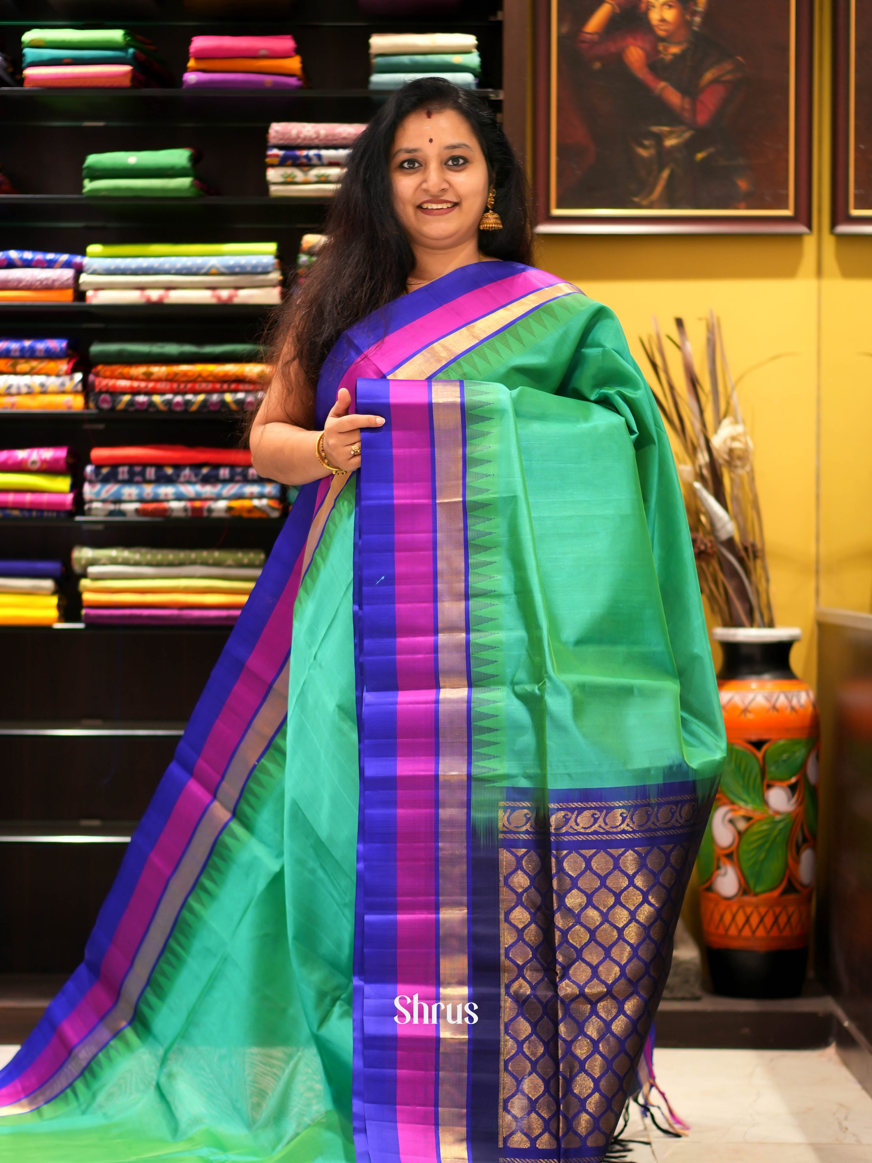 Green & Blue - Silk Cotton Saree - Shop on ShrusEternity.com