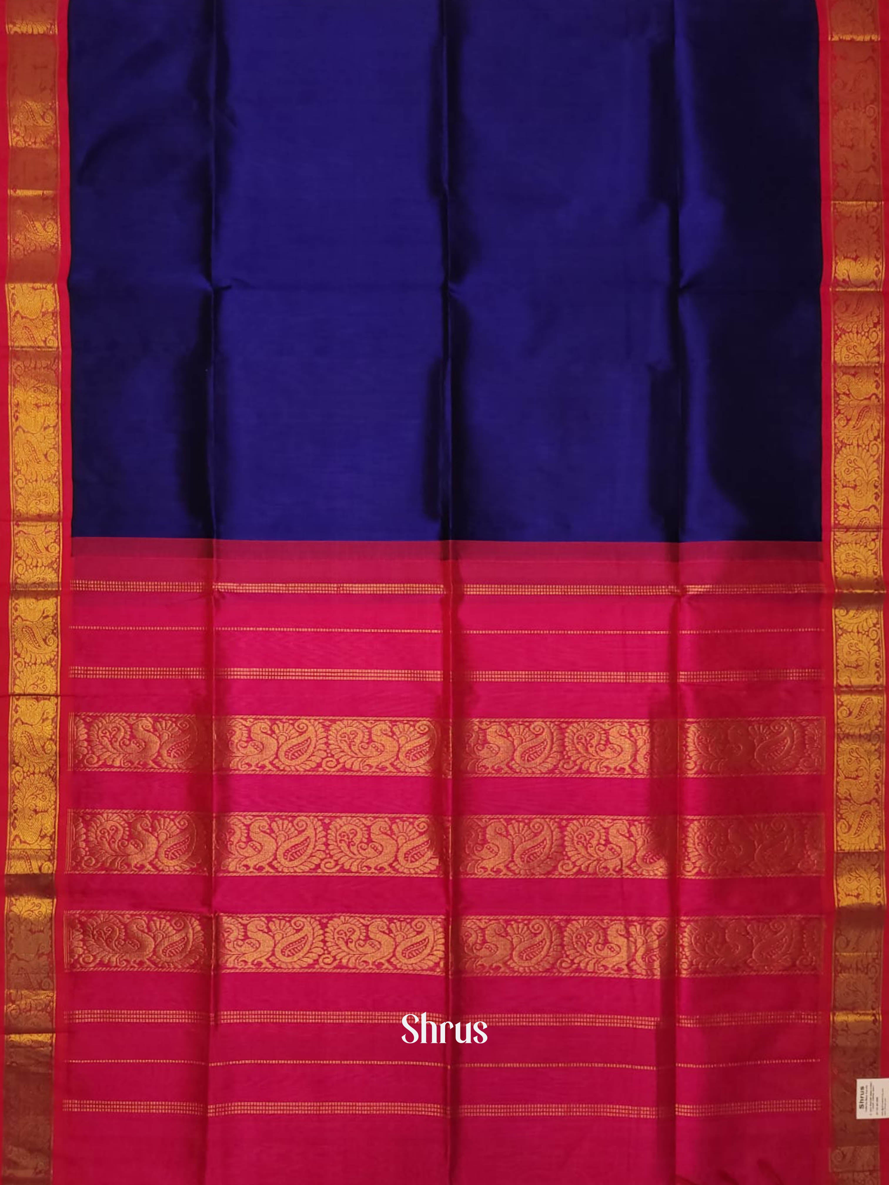 Blue & Pink - Silk Cotton Saree - Shop on ShrusEternity.com