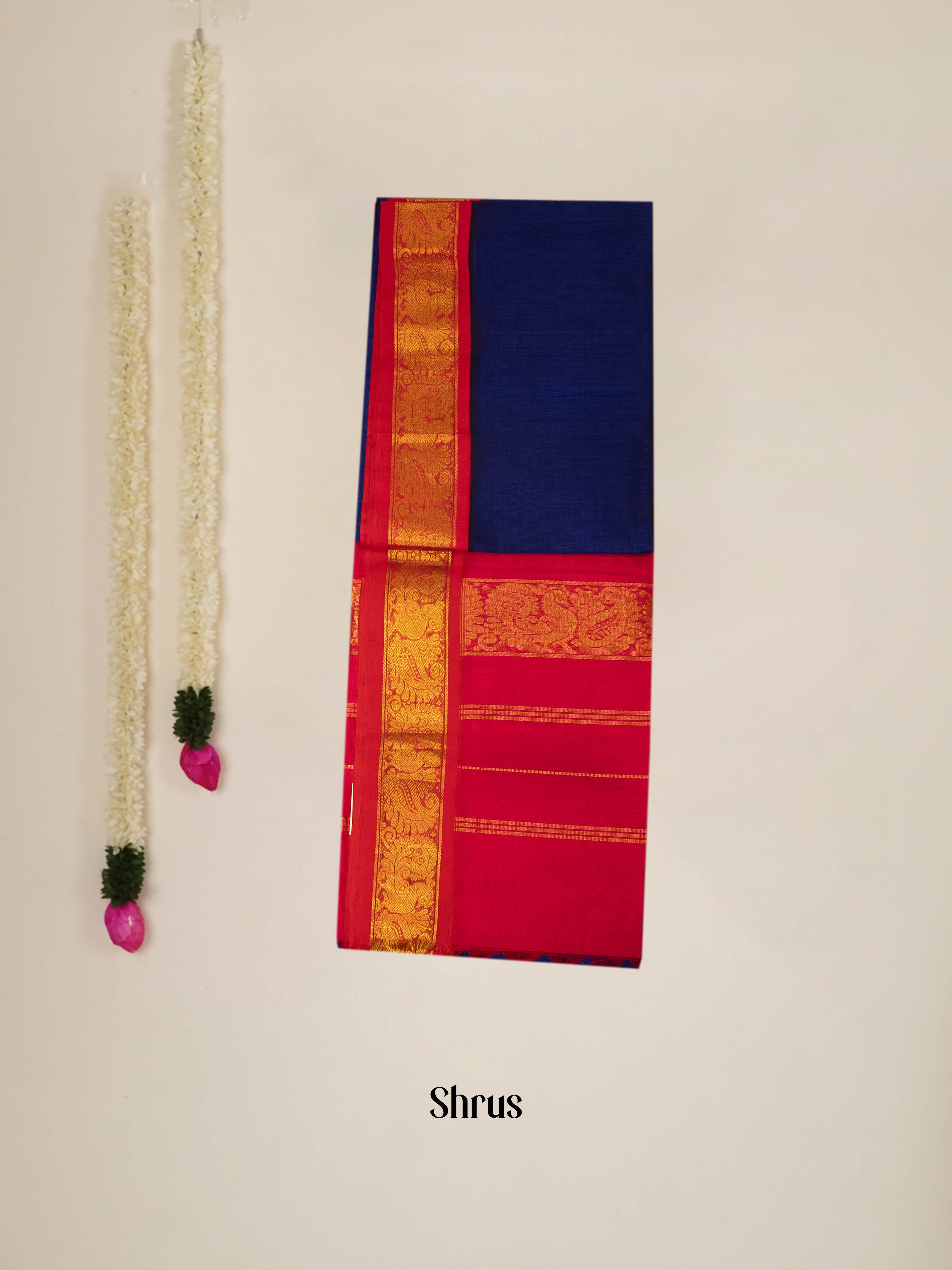 Blue & Pink - Silk Cotton Saree - Shop on ShrusEternity.com