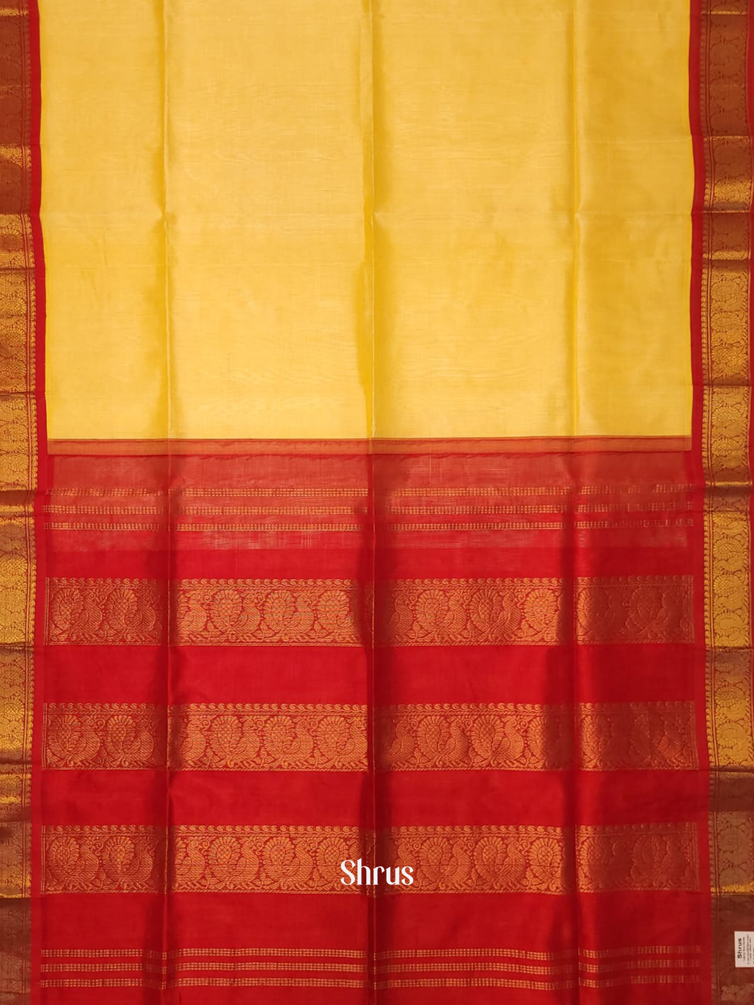 Cream & Red - Silk Cotton Saree - Shop on ShrusEternity.com