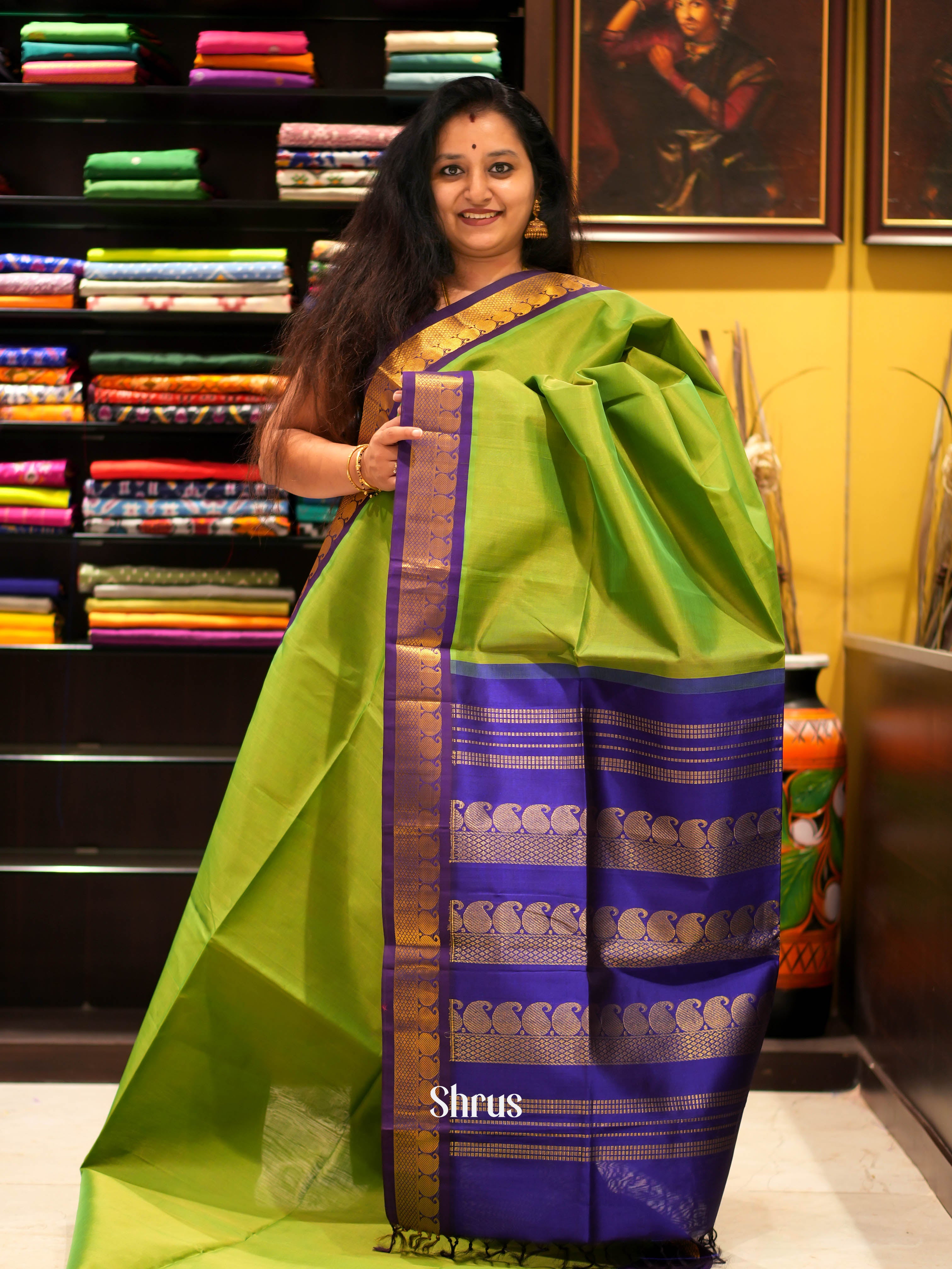 Green & Blue - Silk Cotton Saree - Shop on ShrusEternity.com