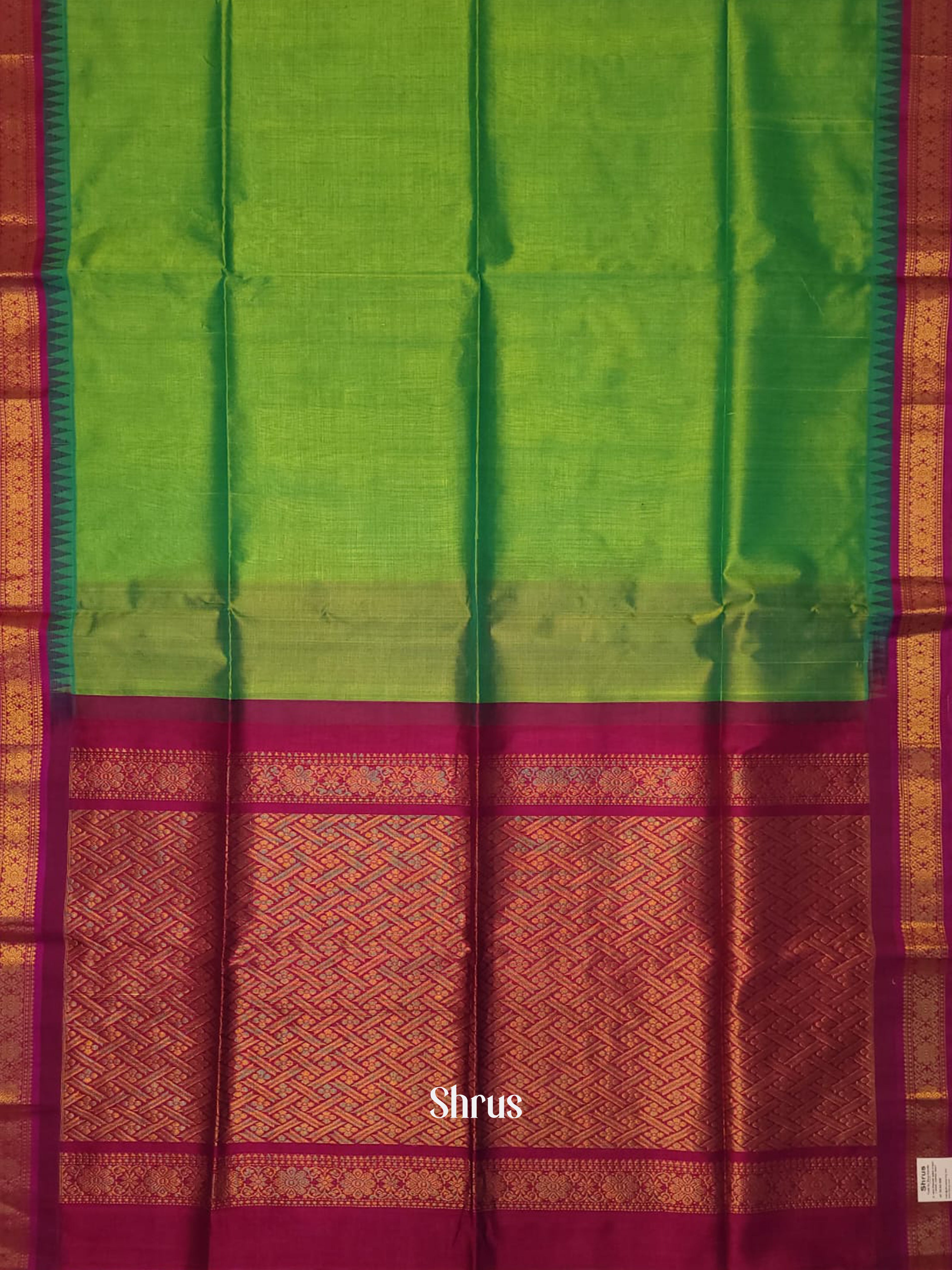 Green & Pink - Silk Cotton Saree - Shop on ShrusEternity.com
