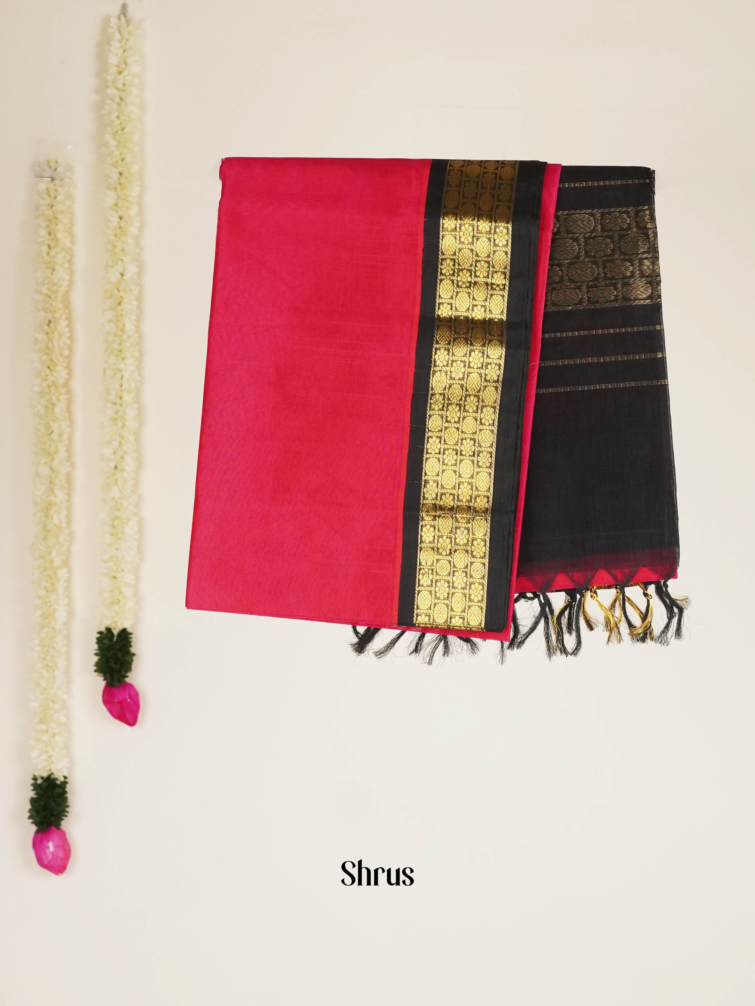 Pink & Black - Silk Cotton Saree - Shop on ShrusEternity.com