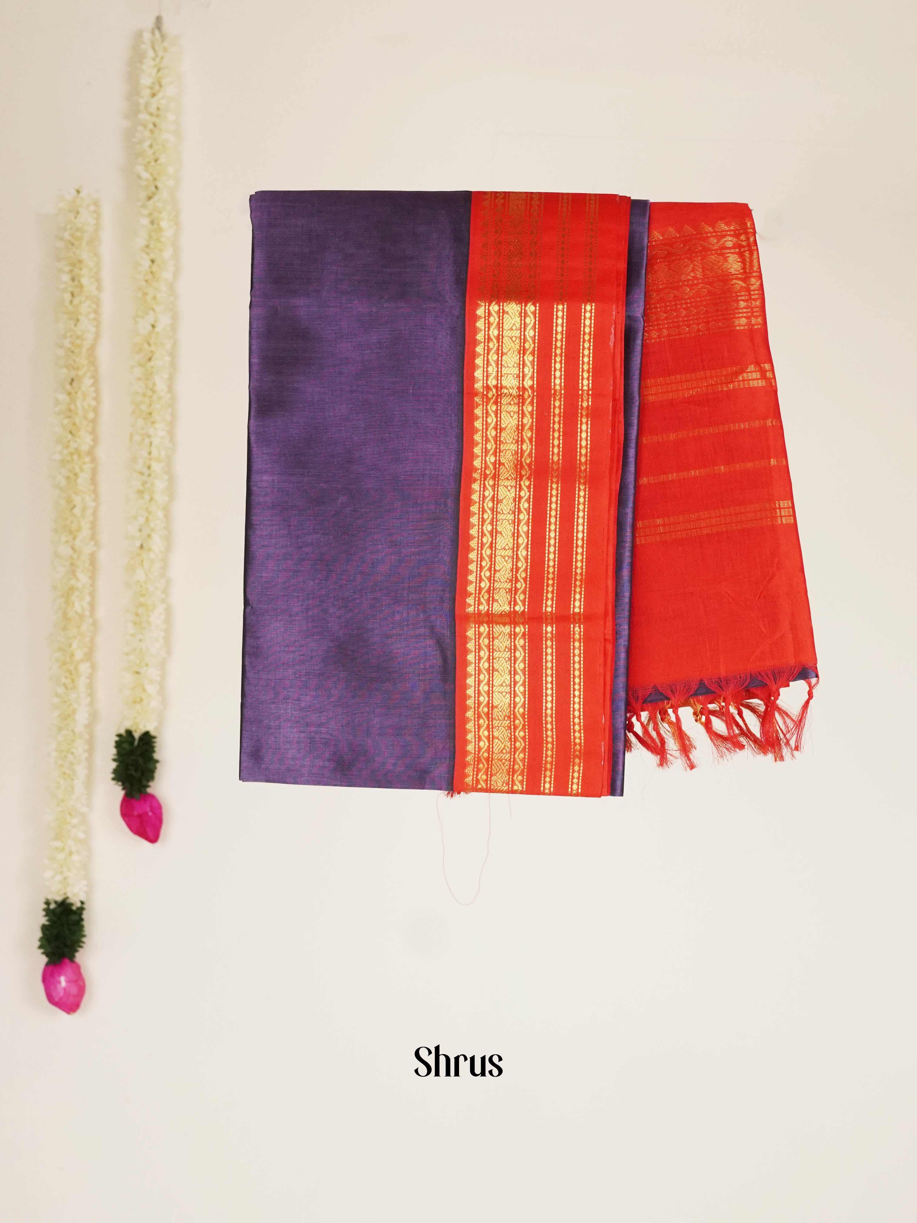 Mild Lavender & Red - Silk Cotton Saree - Shop on ShrusEternity.com