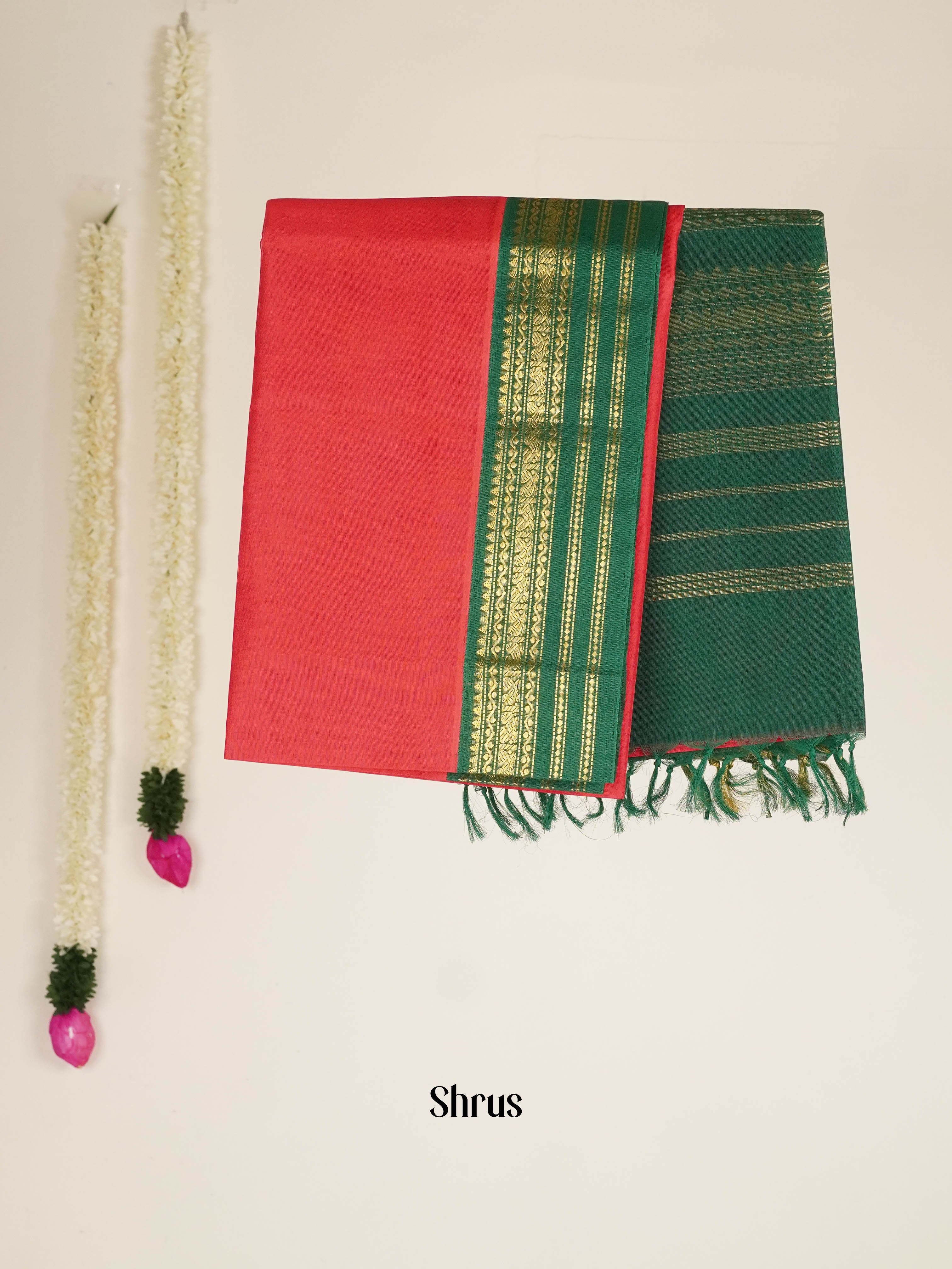 Red & Green - Silk Cotton Saree - Shop on ShrusEternity.com