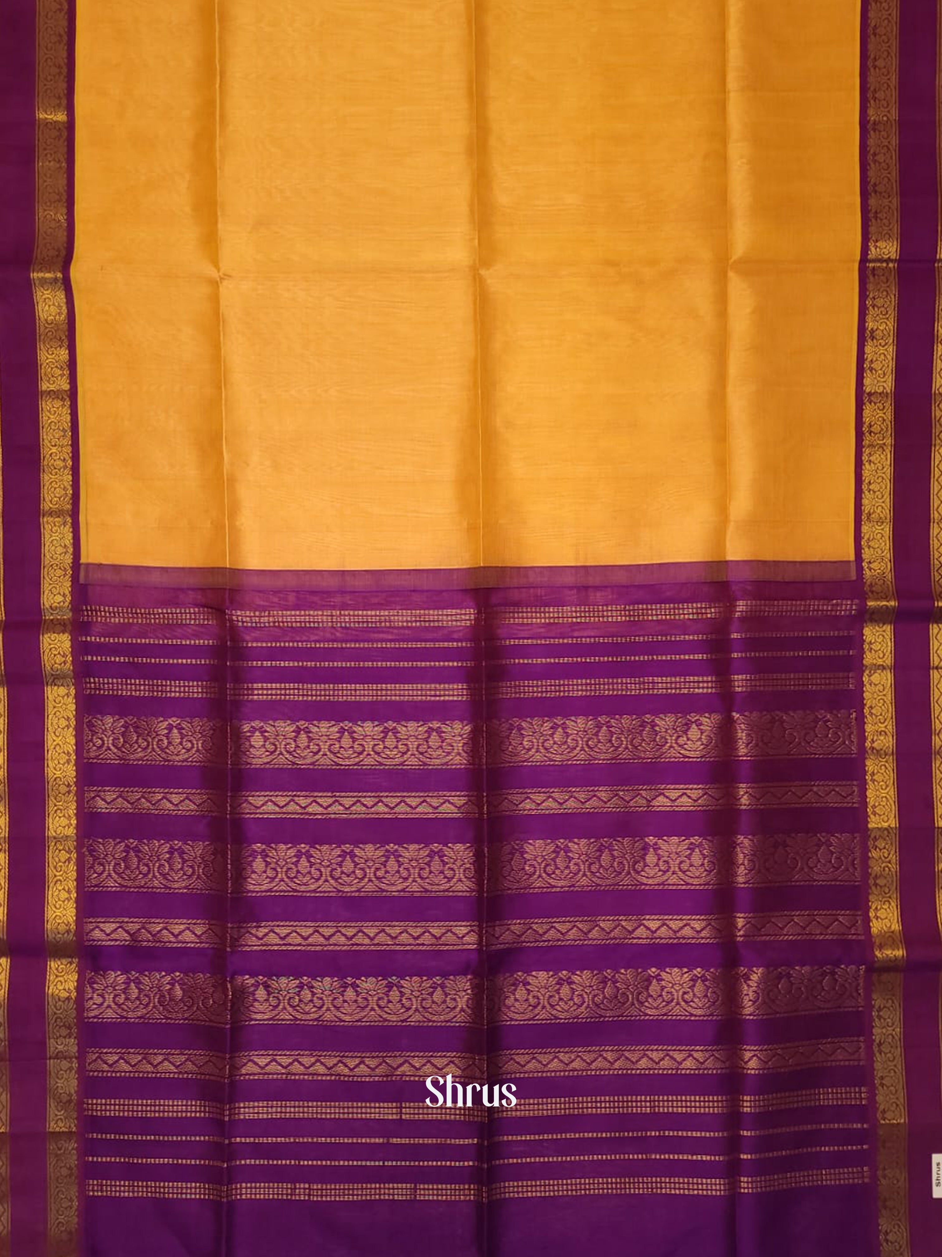Yellow & Purple - Silk Cotton Saree - Shop on ShrusEternity.com