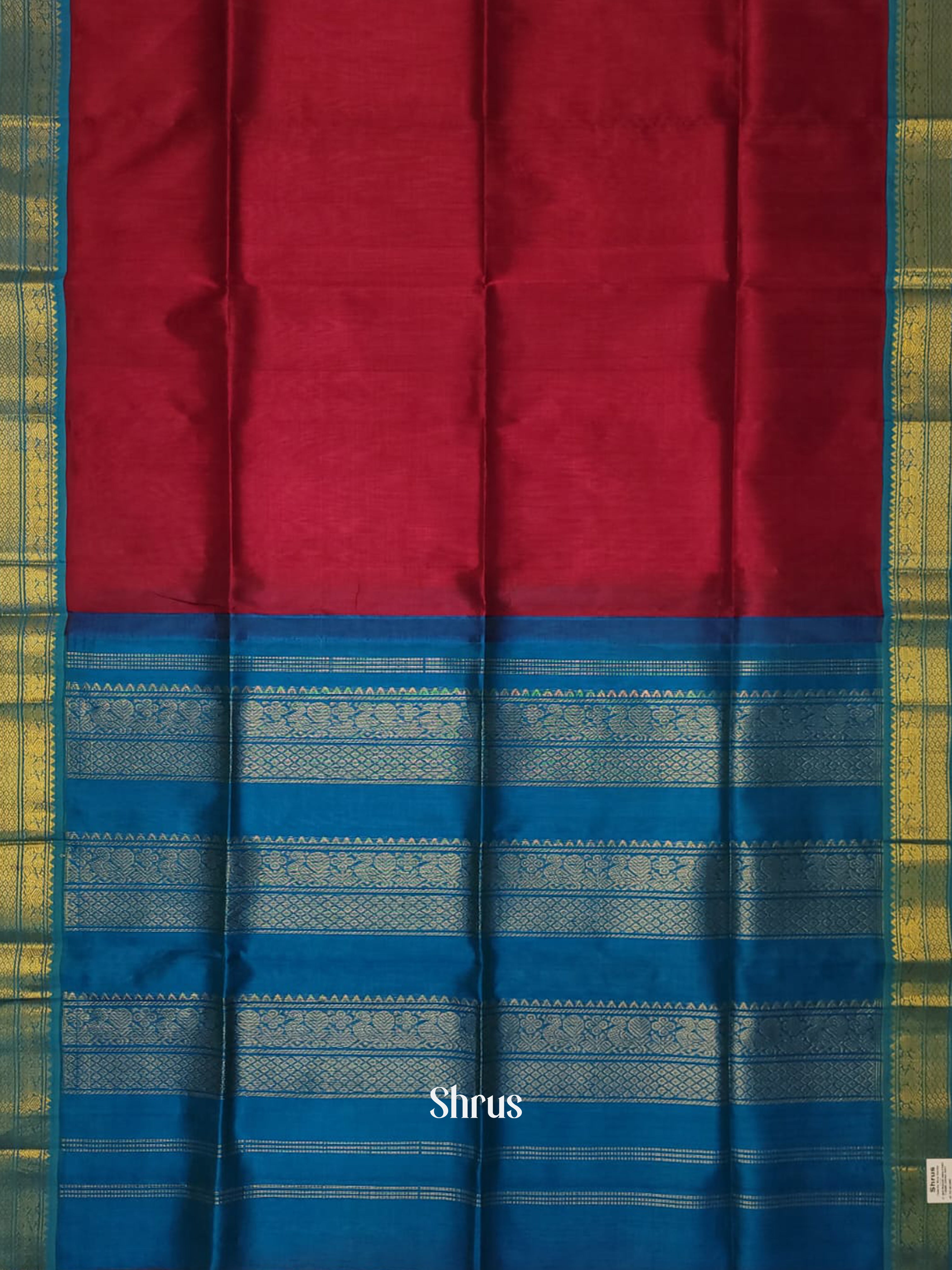 Red & Blue - Silk Cotton Saree - Shop on ShrusEternity.com