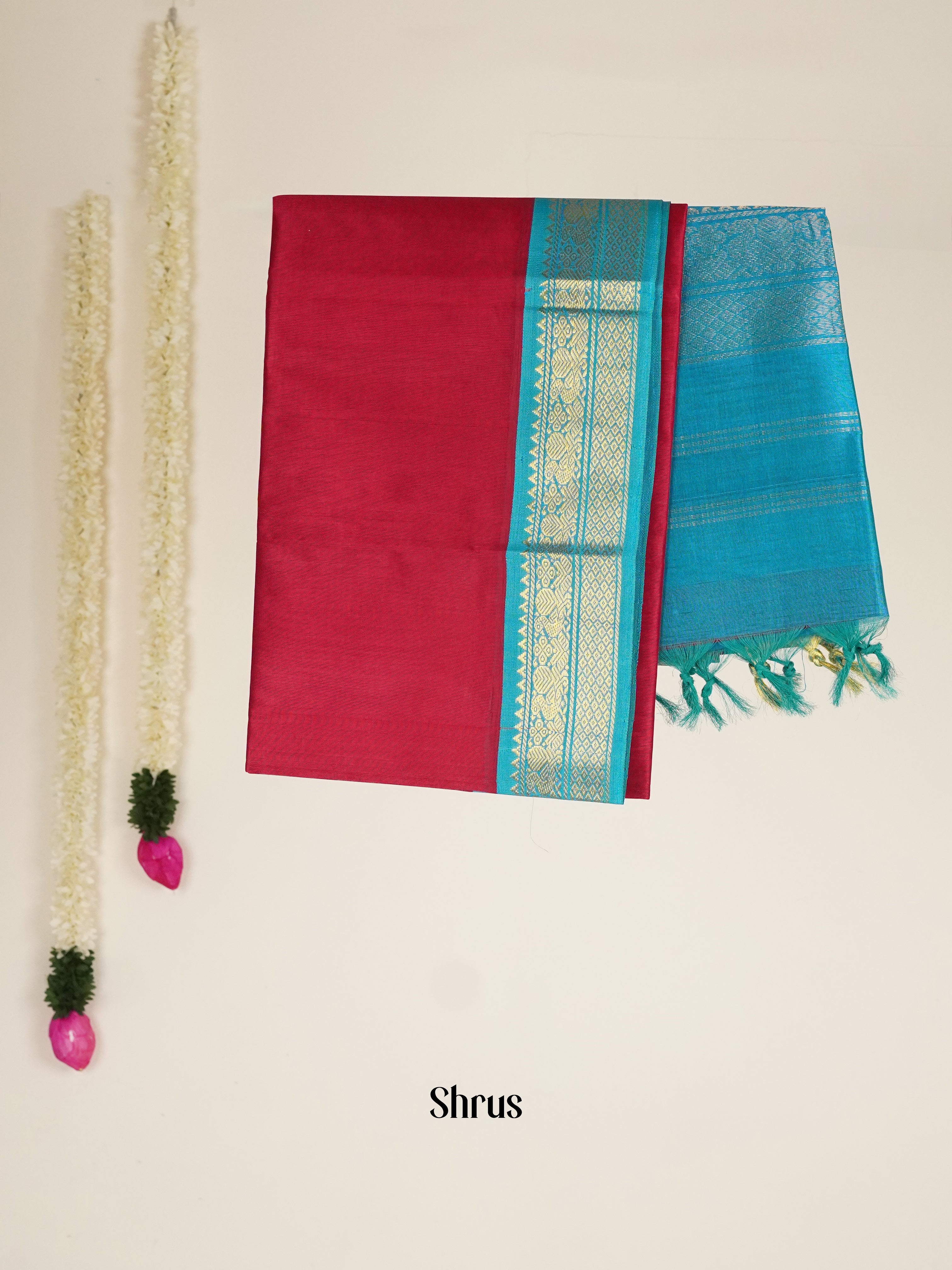 Red & Blue - Silk Cotton Saree - Shop on ShrusEternity.com