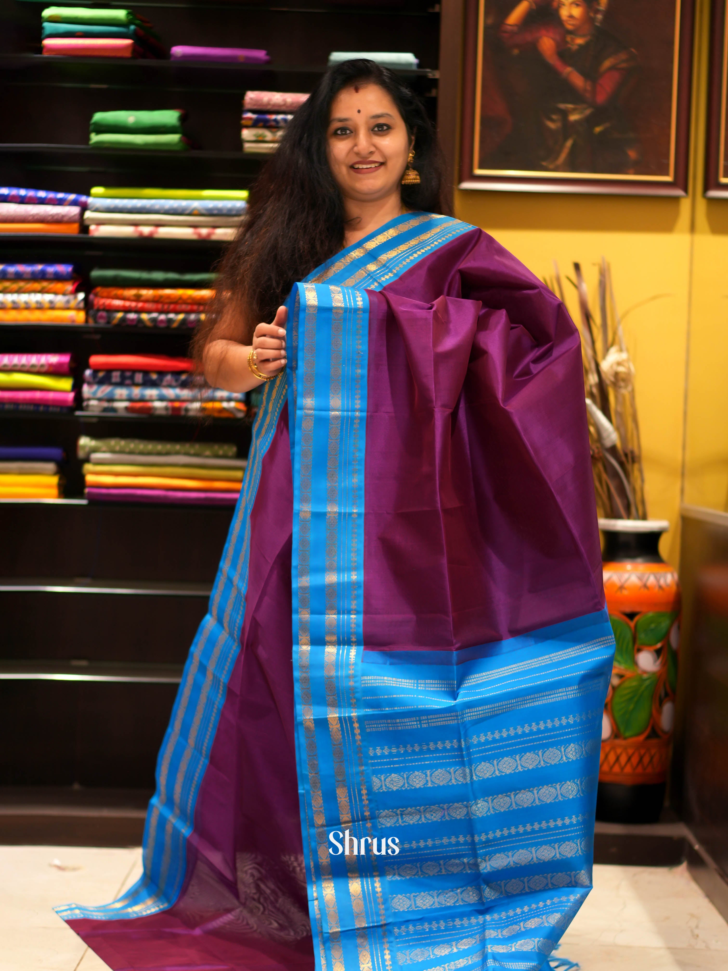 Violet & Blue - Silk Cotton Saree - Shop on ShrusEternity.com