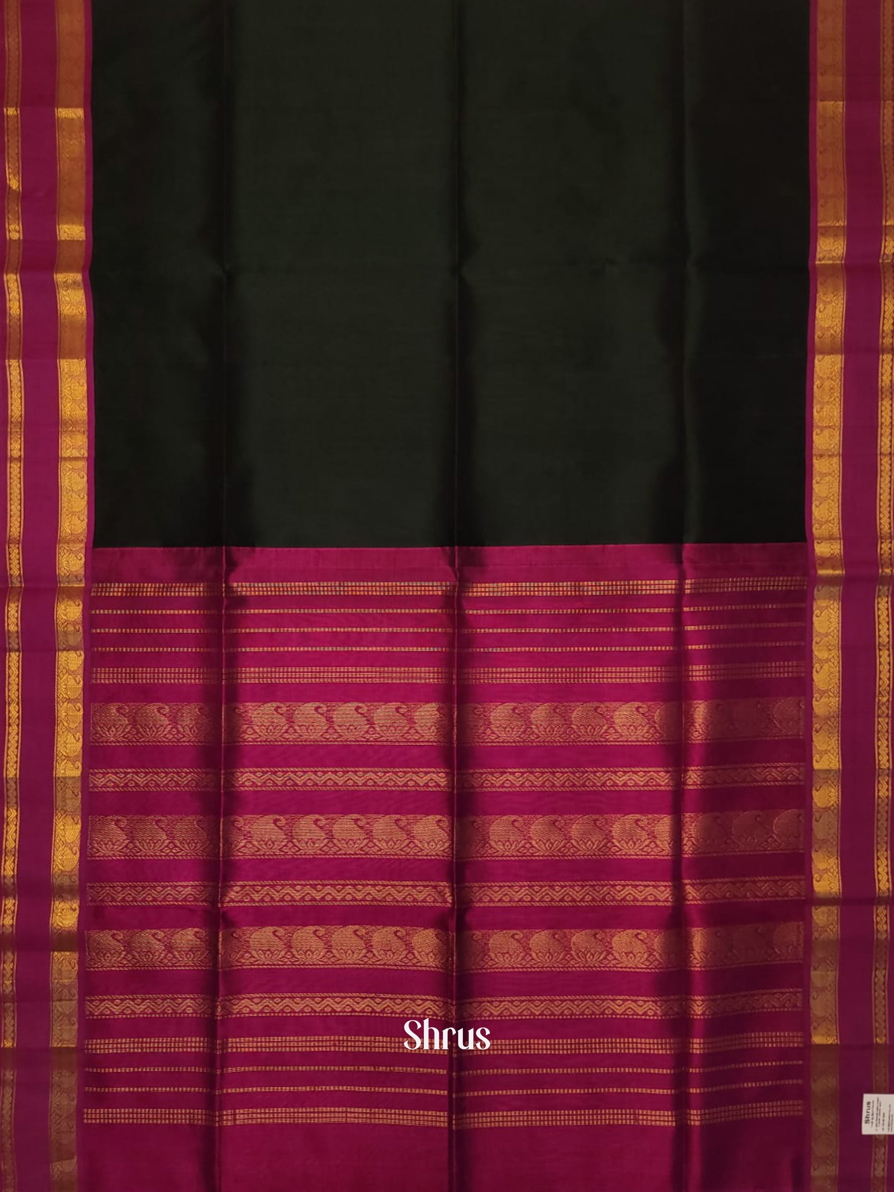 Bottle Green & Pink - Silk Cotton Saree - Shop on ShrusEternity.com