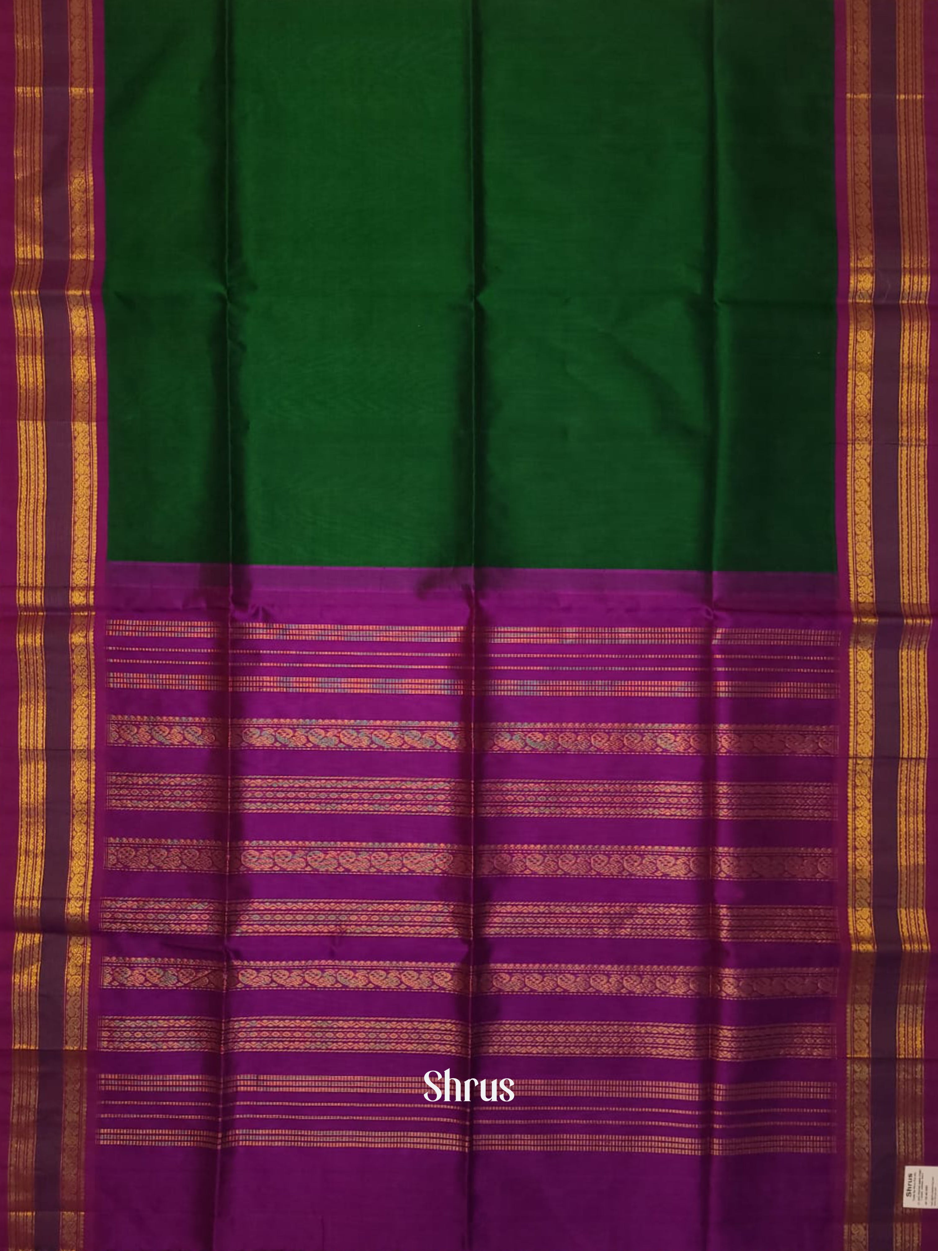 Bottle Green & Purple - Silk Cotton Saree - Shop on ShrusEternity.com