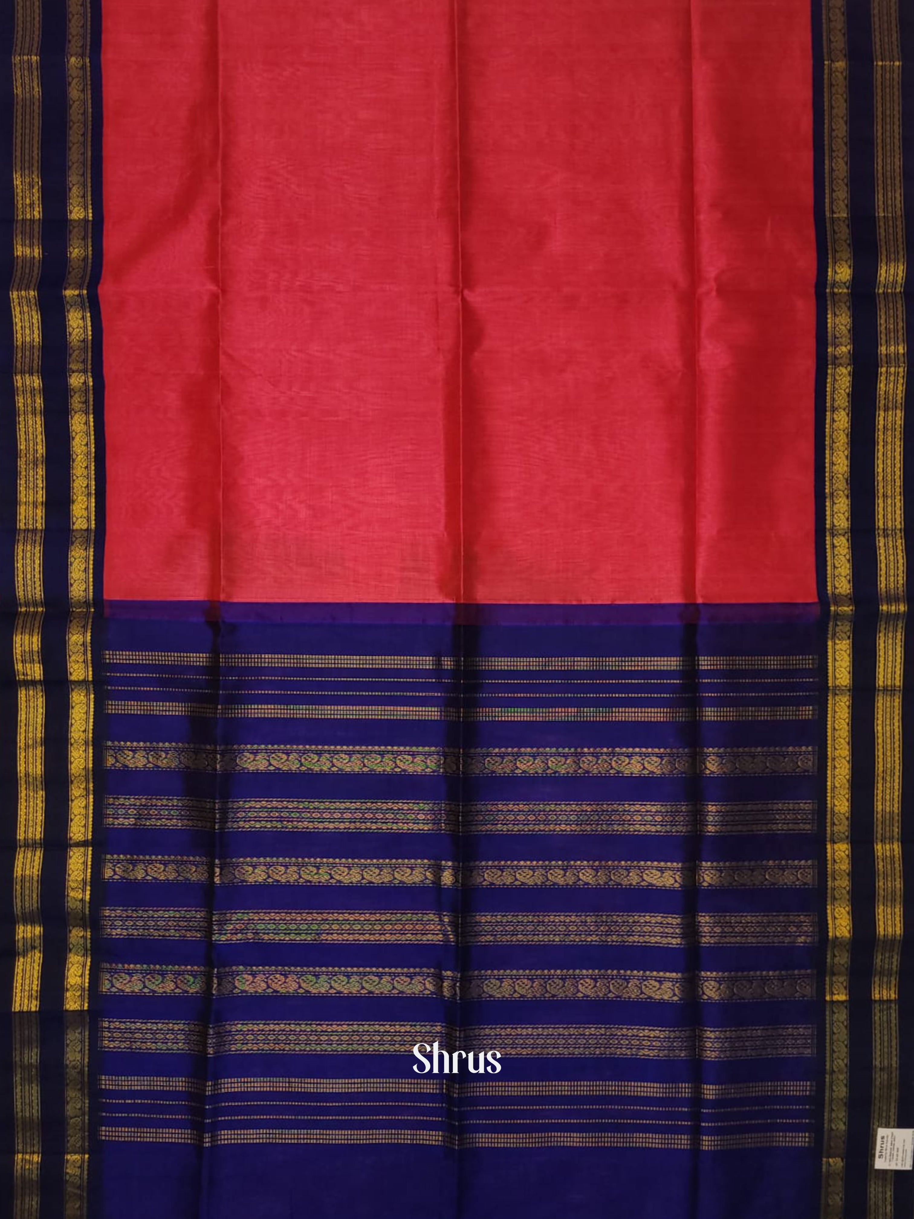 Pink & Blue - Silk Cotton Saree - Shop on ShrusEternity.com