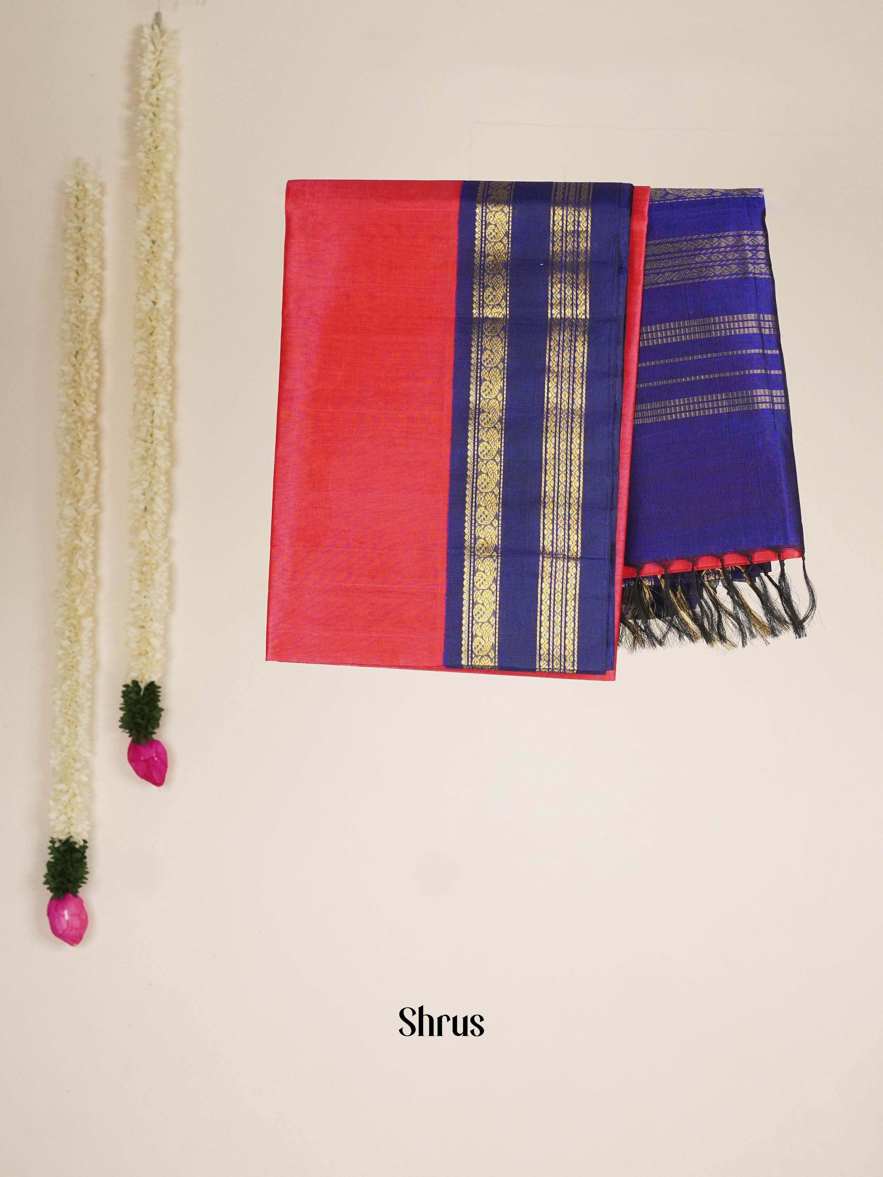 Pink & Blue - Silk Cotton Saree - Shop on ShrusEternity.com