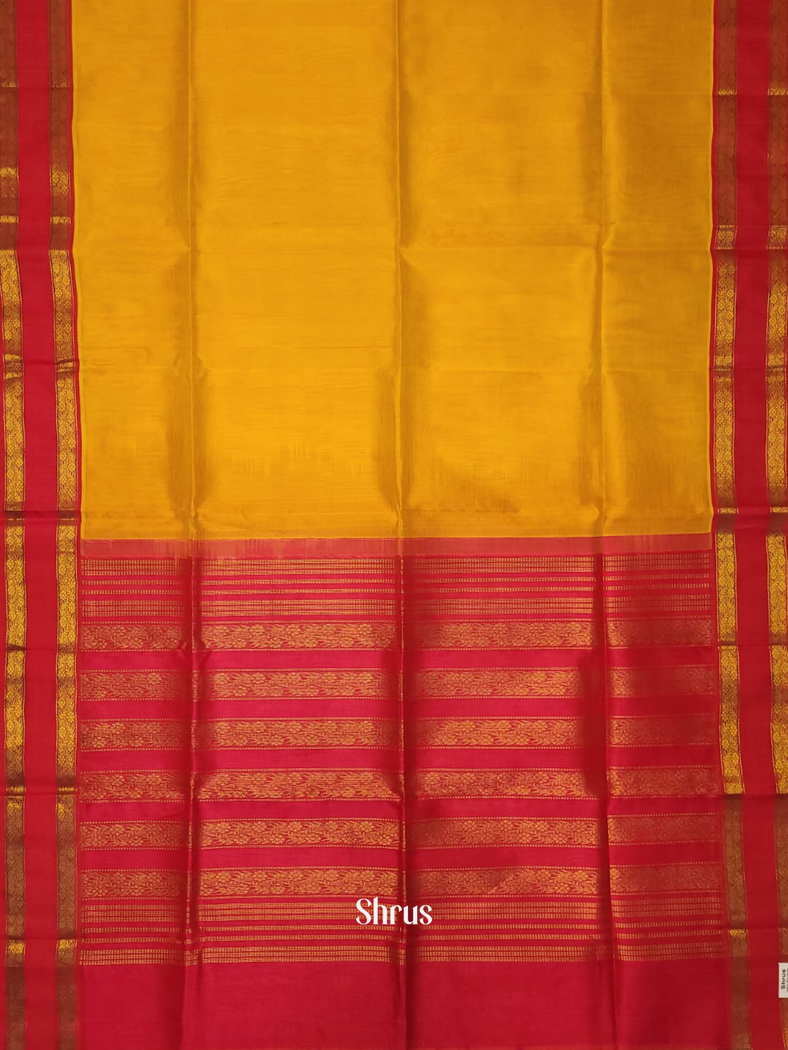 Yellow & Red - Silk Cotton Saree - Shop on ShrusEternity.com