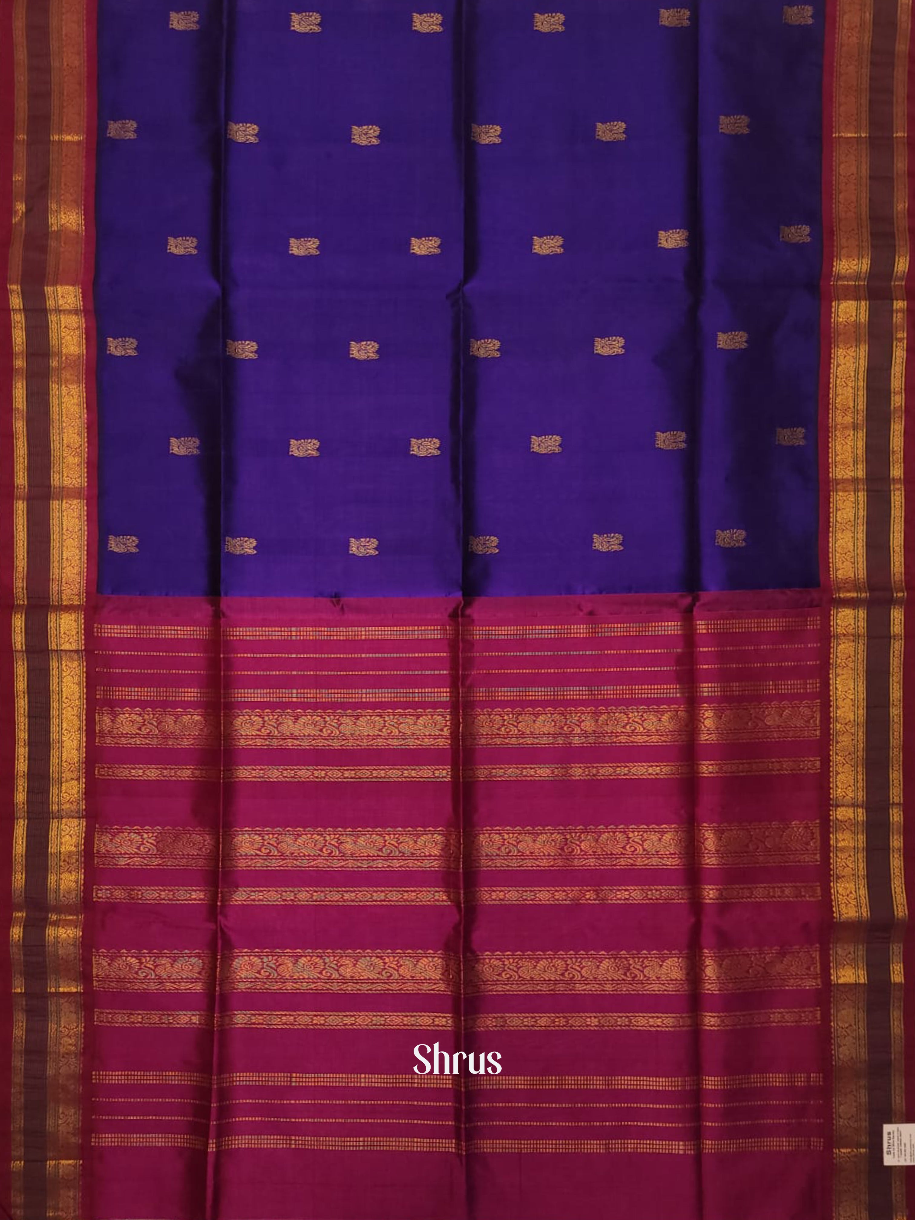 Blue & Pink - Silk Cotton Saree - Shop on ShrusEternity.com