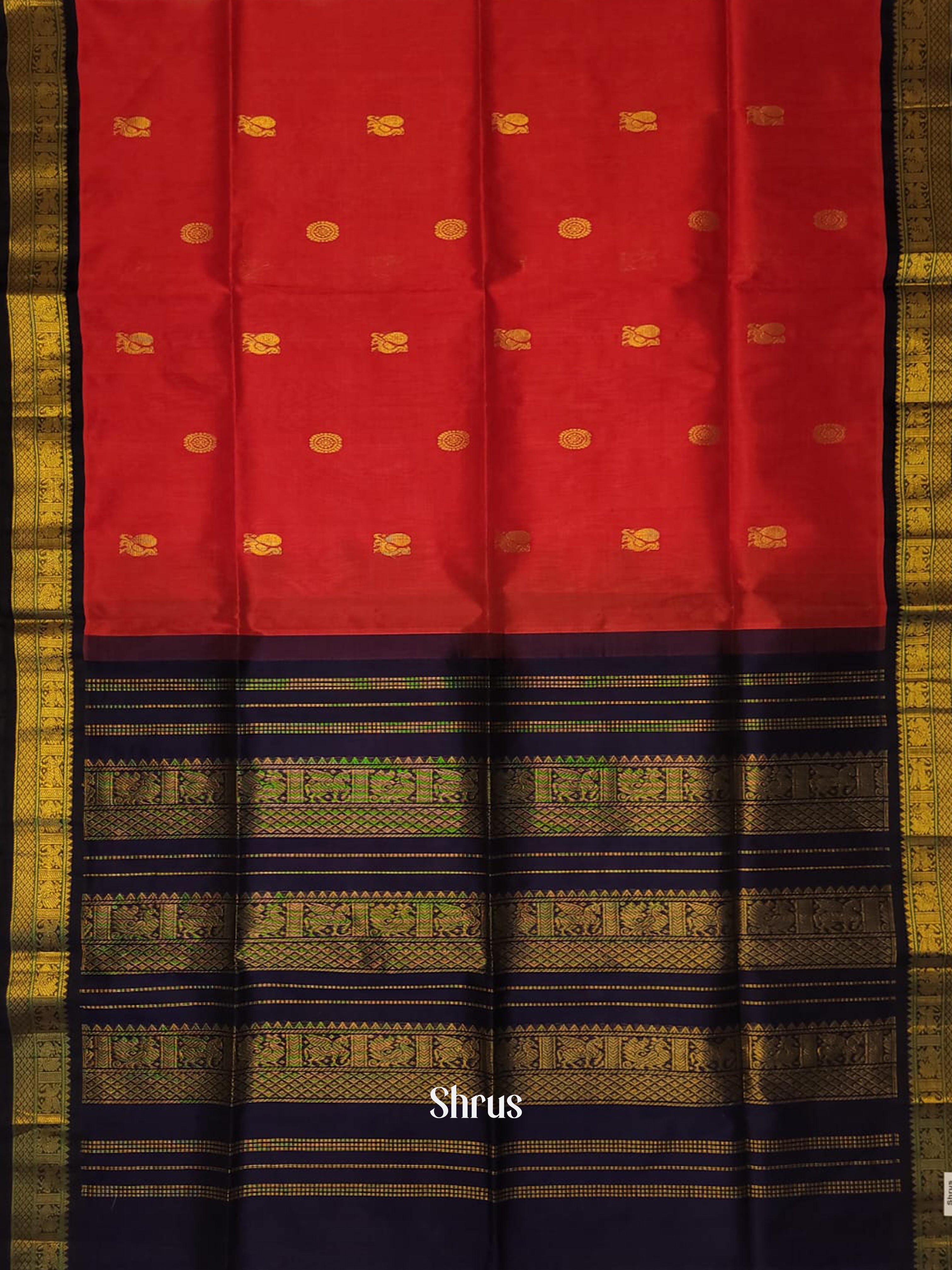 Red & Blue - Silk Cotton Saree - Shop on ShrusEternity.com