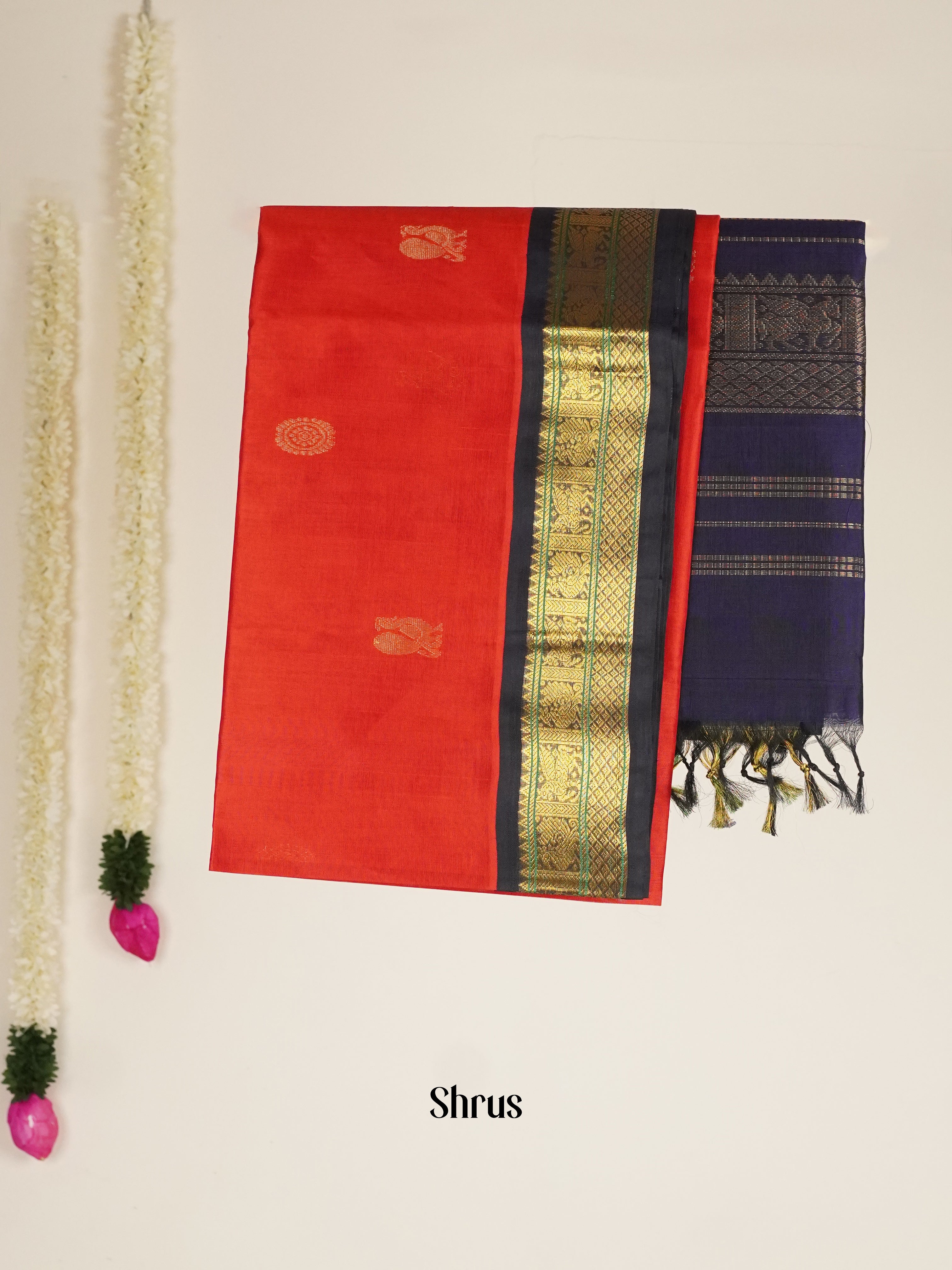 Red & Blue - Silk Cotton Saree - Shop on ShrusEternity.com