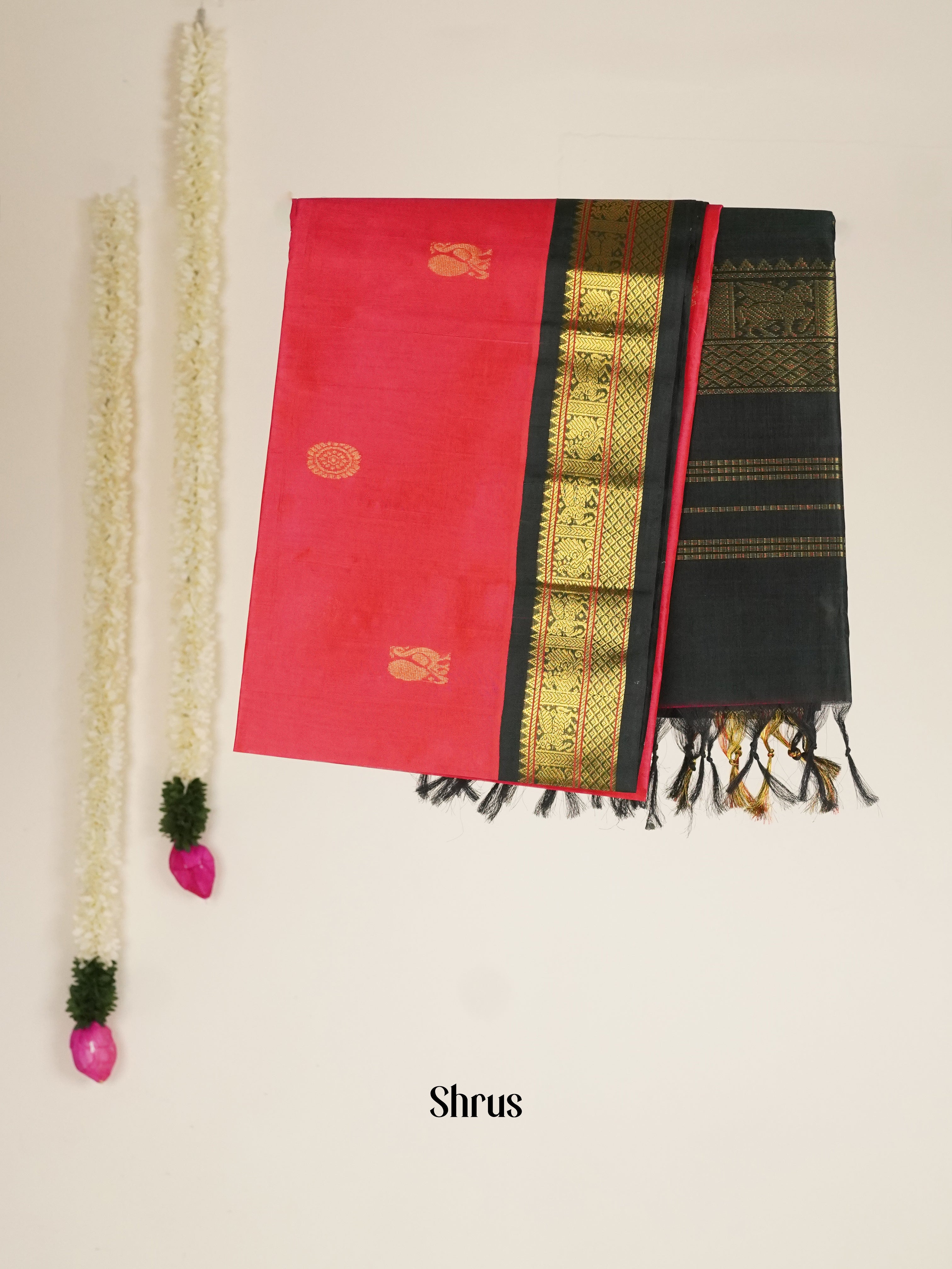 Pink & Green - Silk Cotton Saree - Shop on ShrusEternity.com