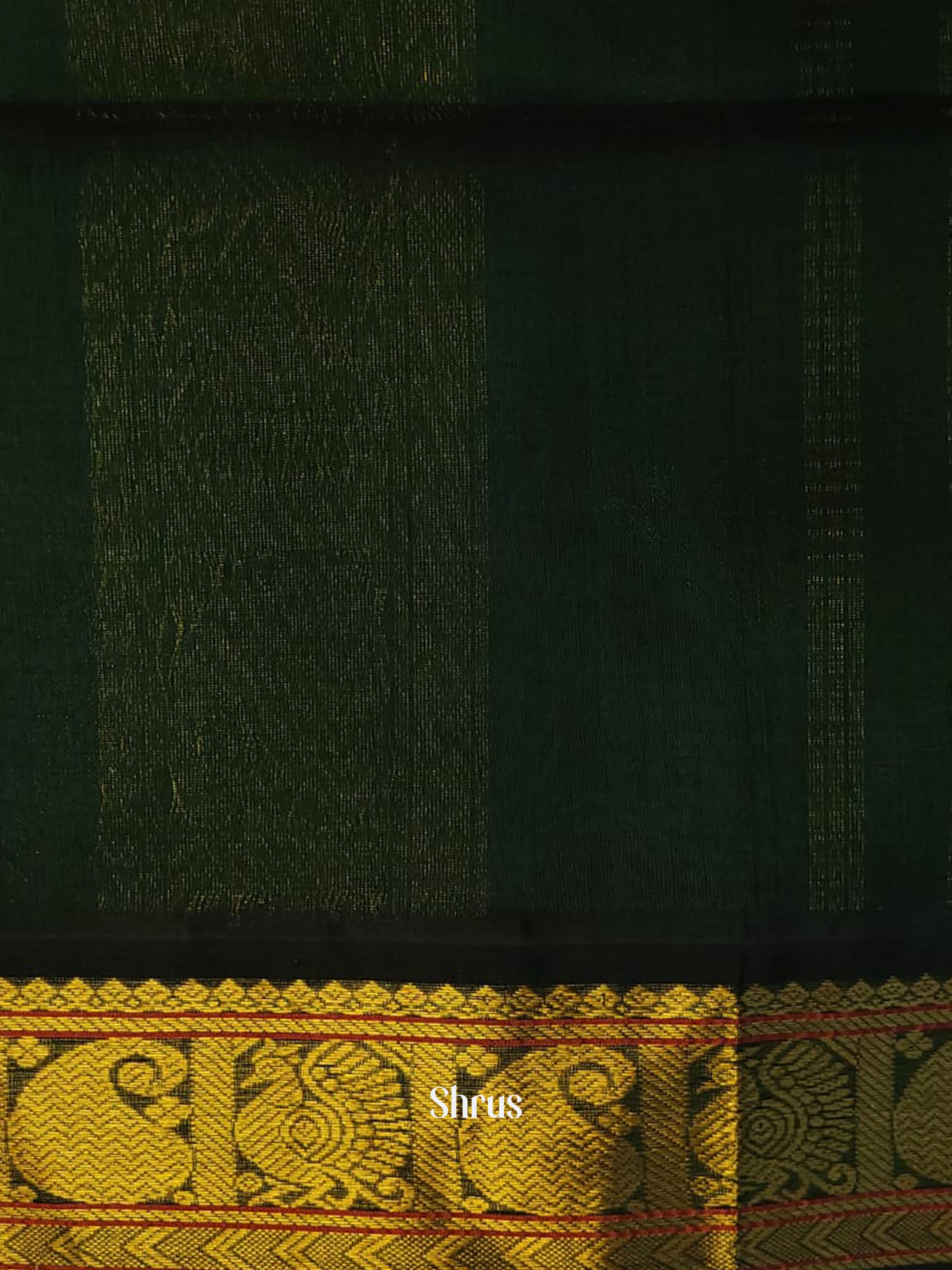 Pink & Bottle Green - Silk Cotton Saree - Shop on ShrusEternity.com