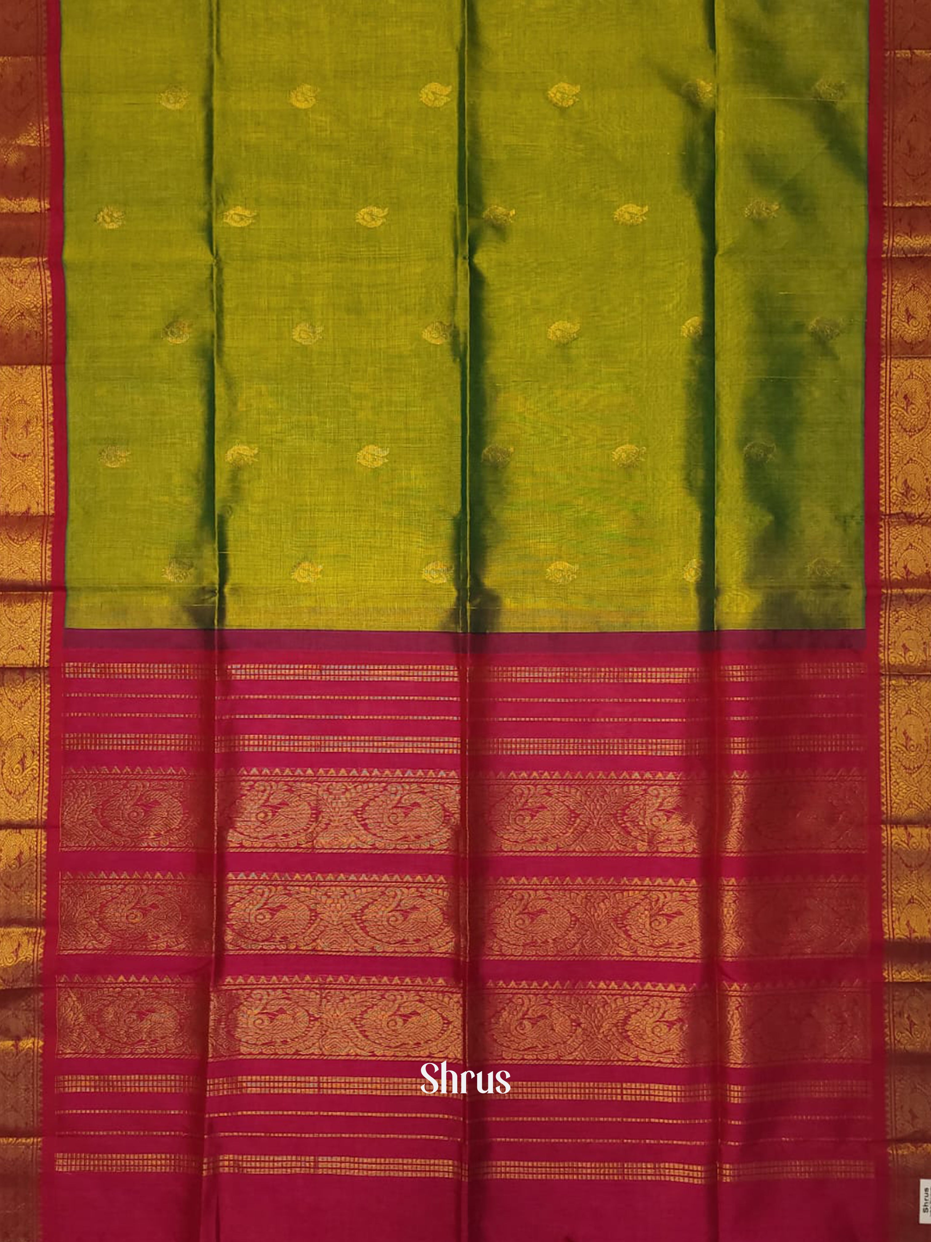 Green & Pink - Silk Cotton Saree - Shop on ShrusEternity.com