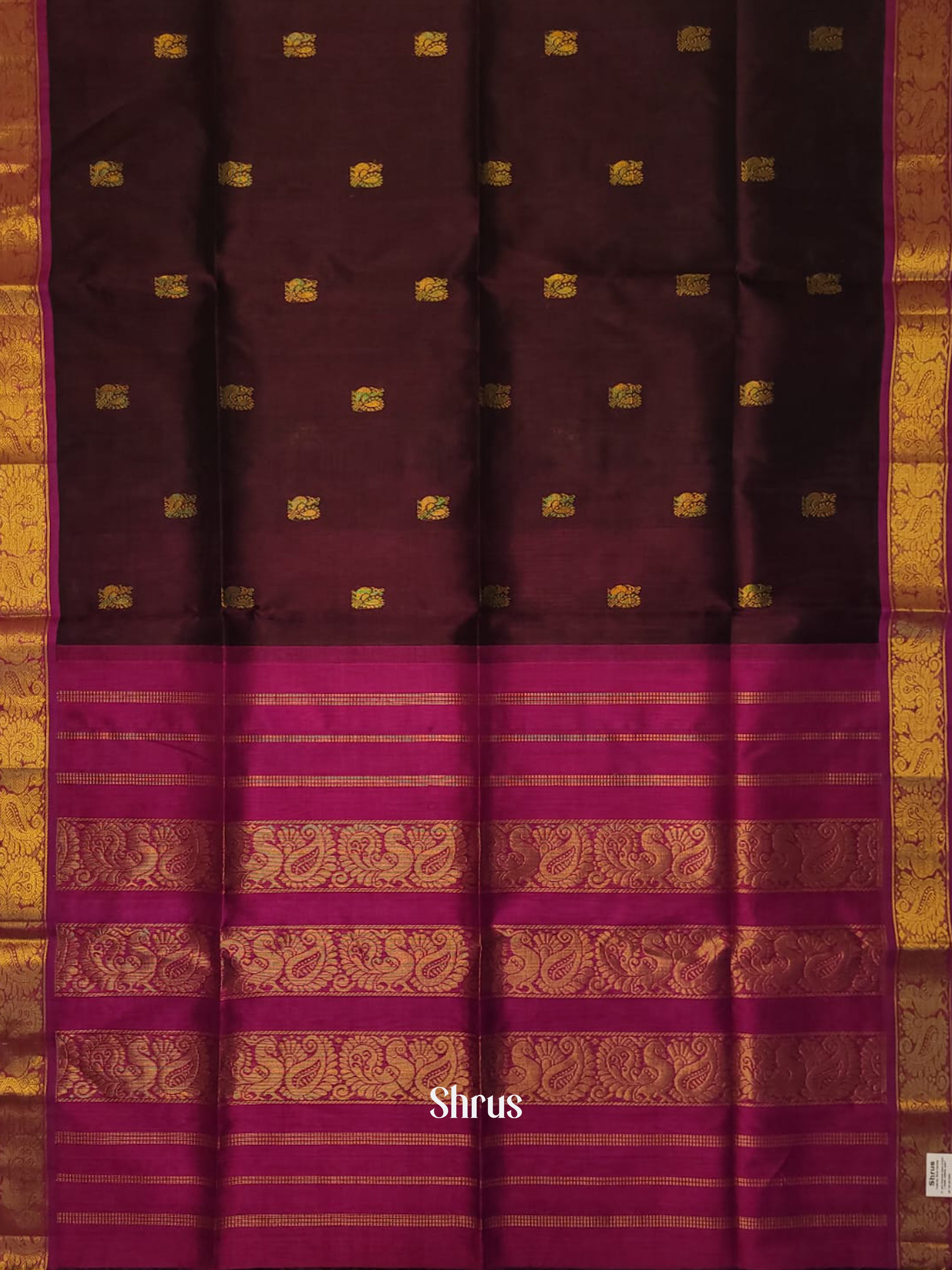 Brown & Pink - Silk Cotton Saree - Shop on ShrusEternity.com