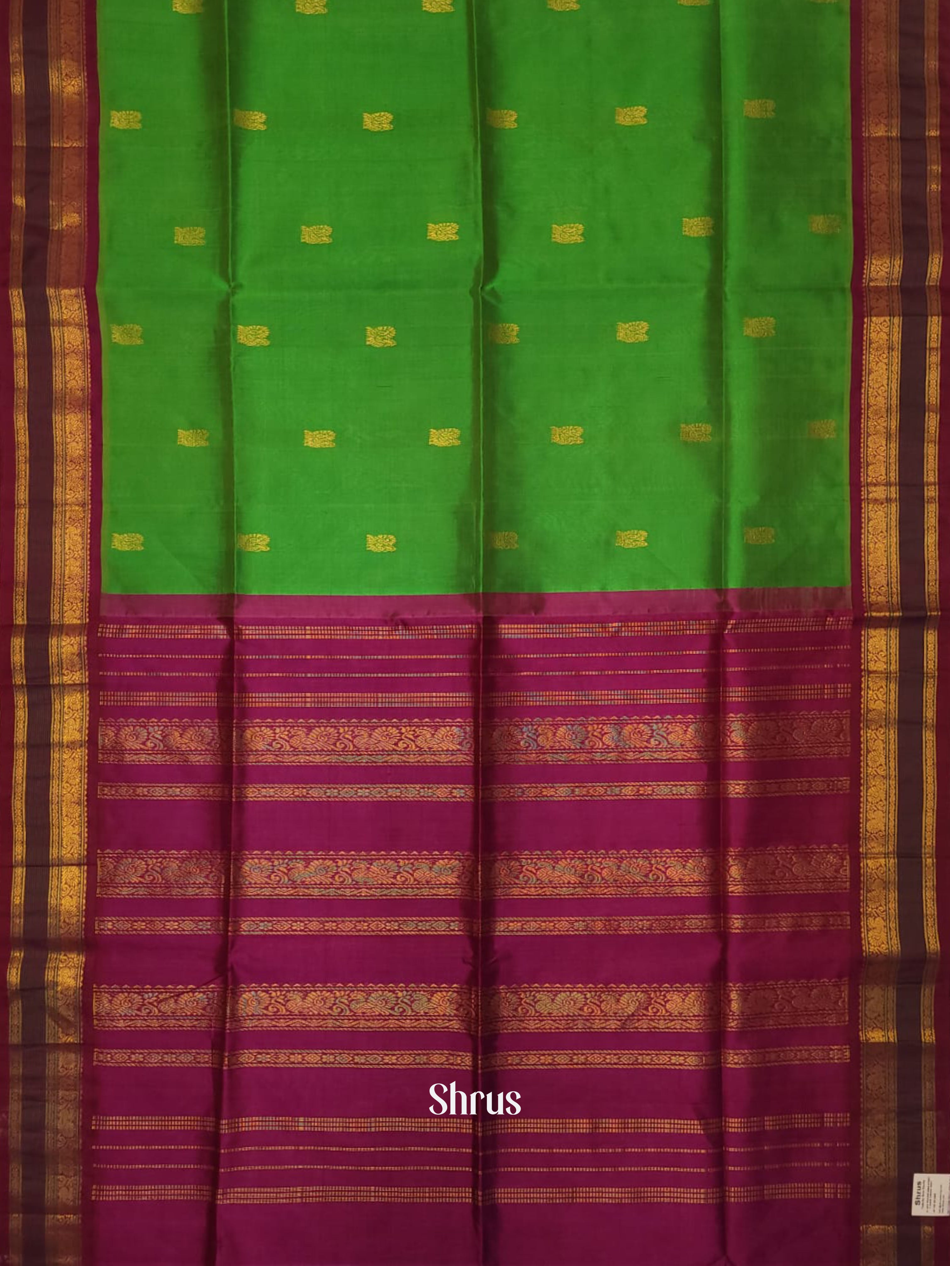 Green & Purple - Silk Cotton Saree - Shop on ShrusEternity.com
