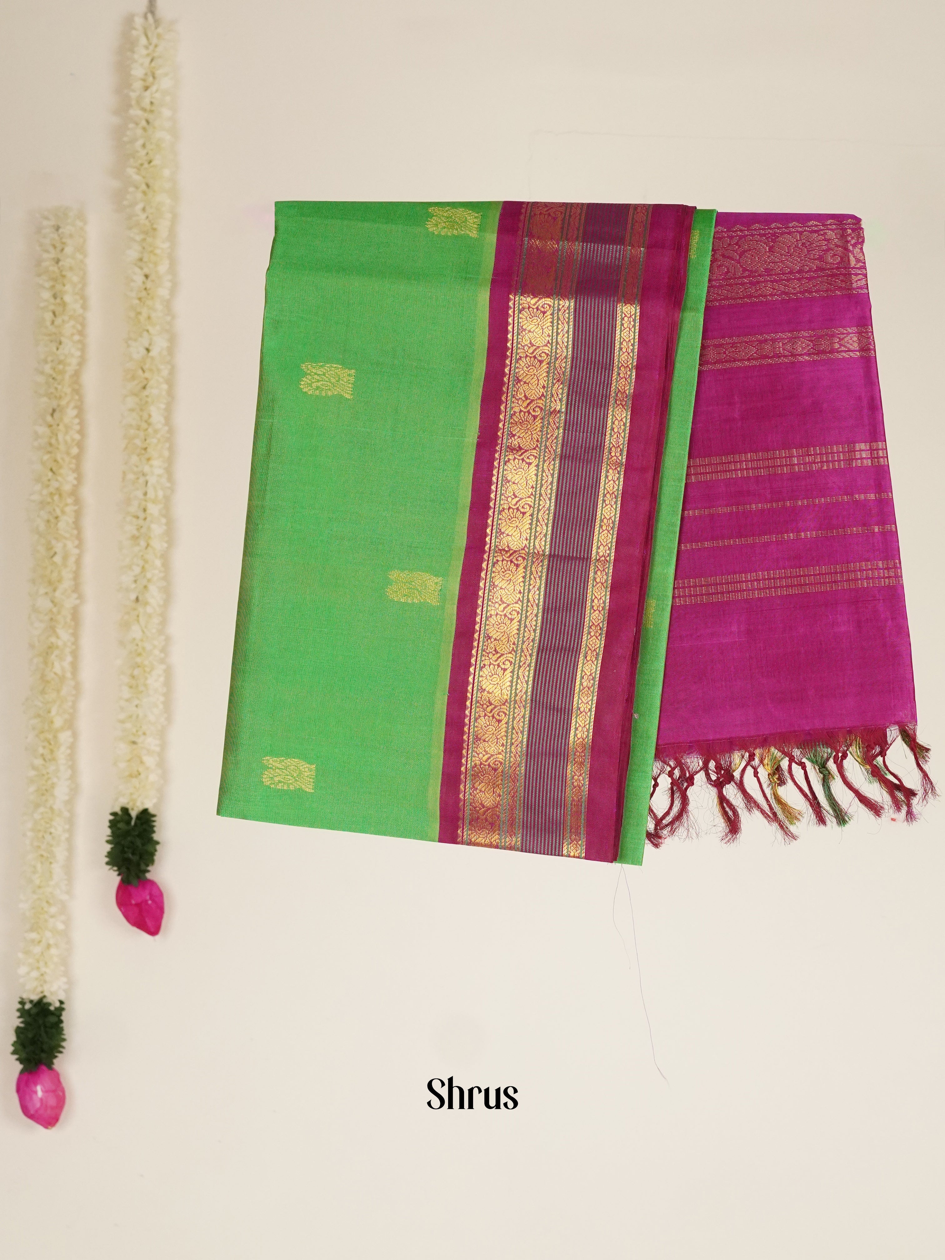 Green & Purple - Silk Cotton Saree - Shop on ShrusEternity.com