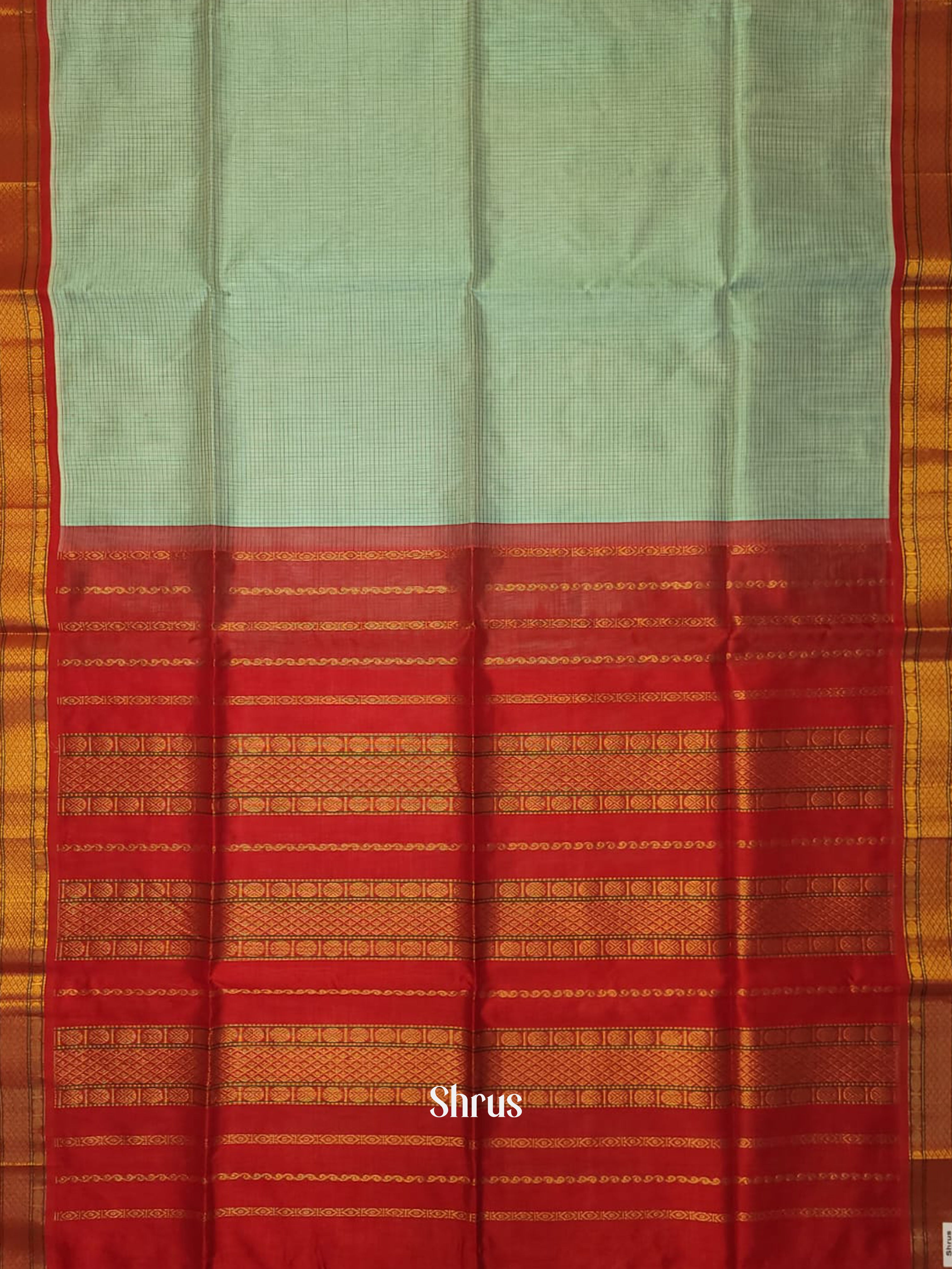 Grey & Red - Silk Cotton Saree - Shop on ShrusEternity.com