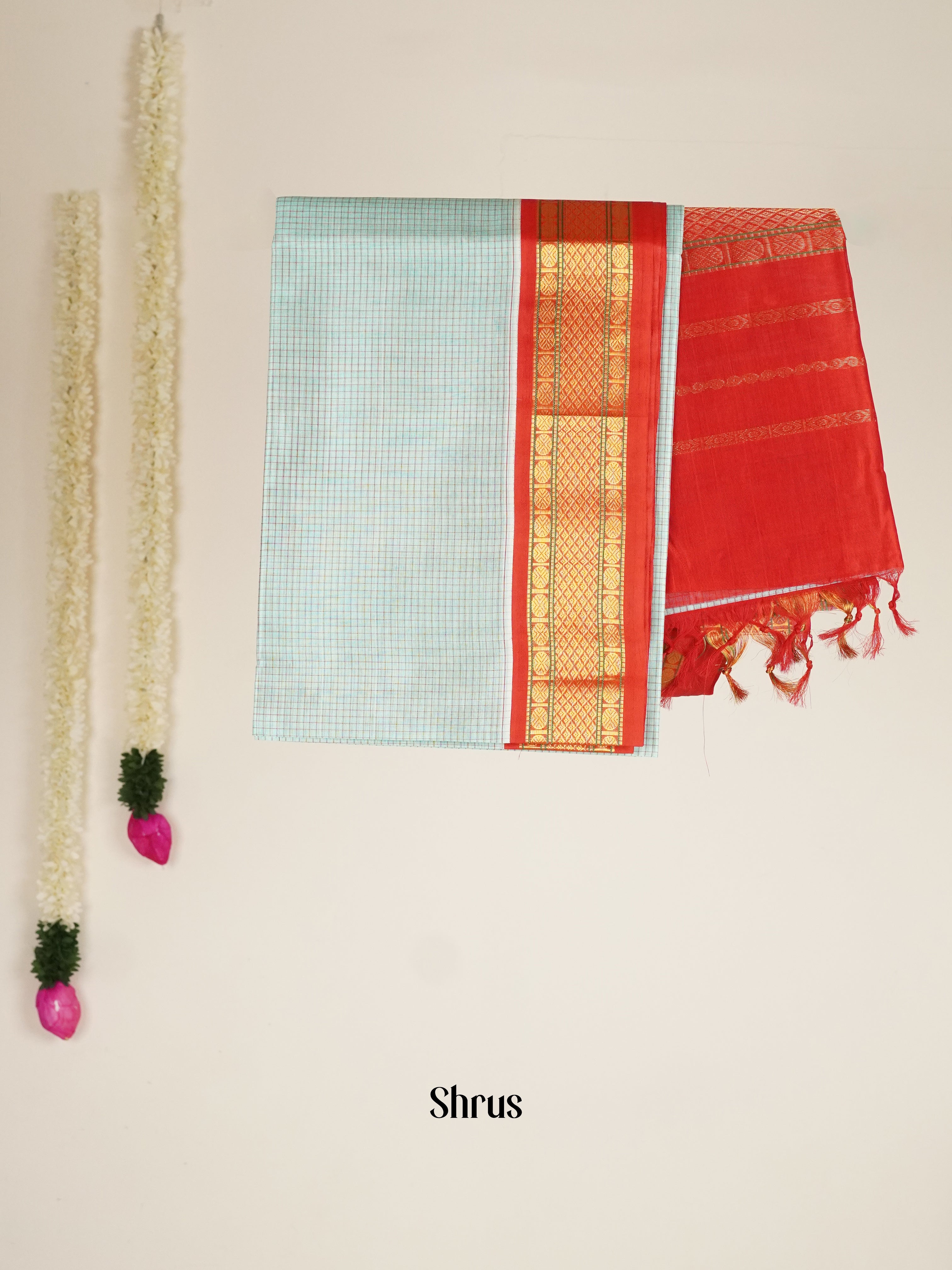 Grey & Red - Silk Cotton Saree - Shop on ShrusEternity.com