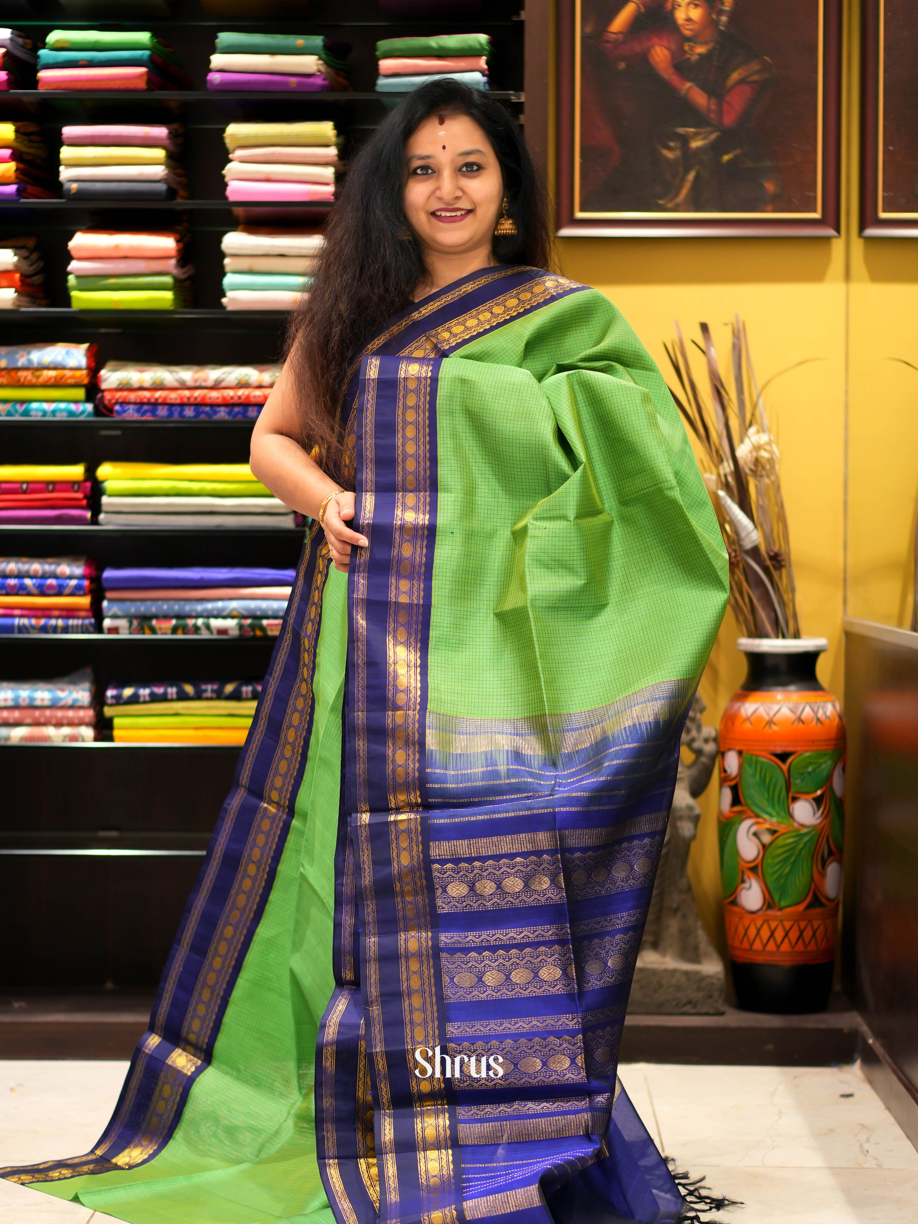 Green & Blue- Silk Cotton Saree - Shop on ShrusEternity.com