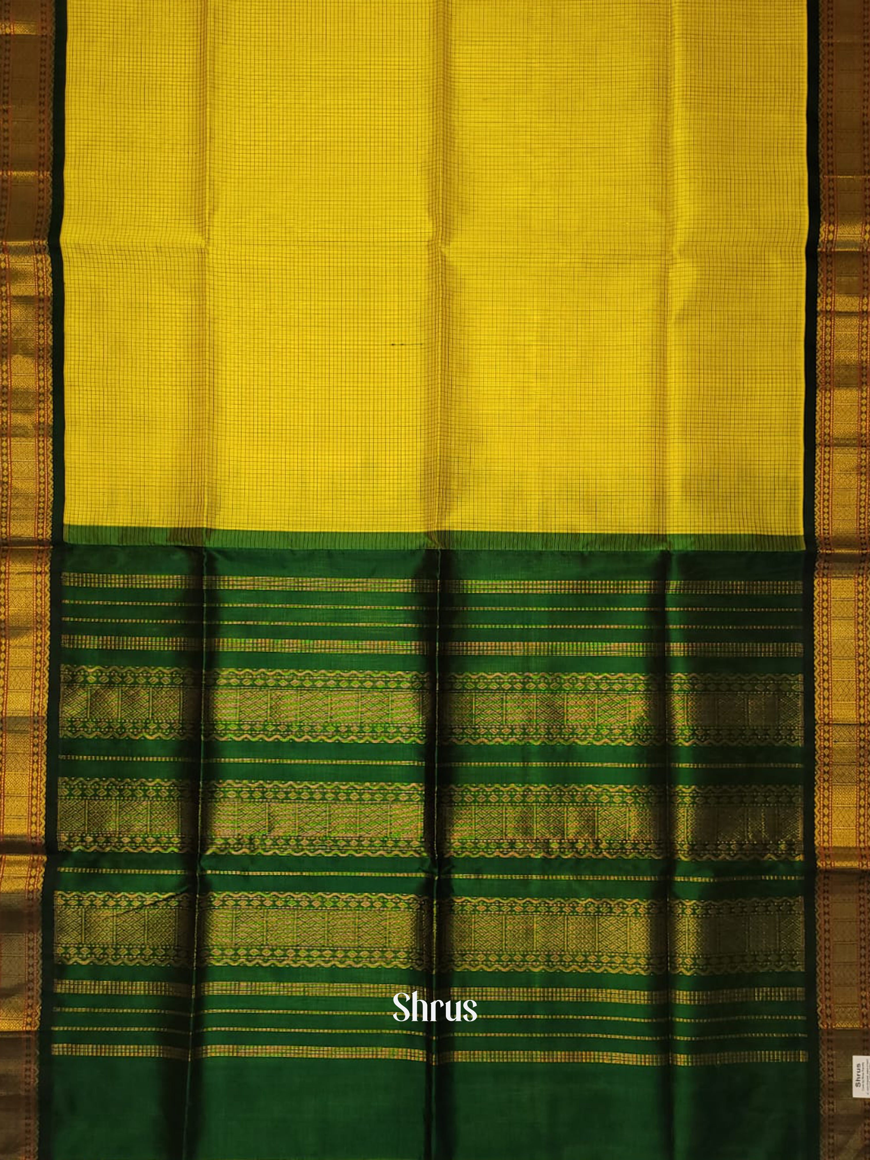Yellow & Green - Silk Cotton Saree - Shop on ShrusEternity.com