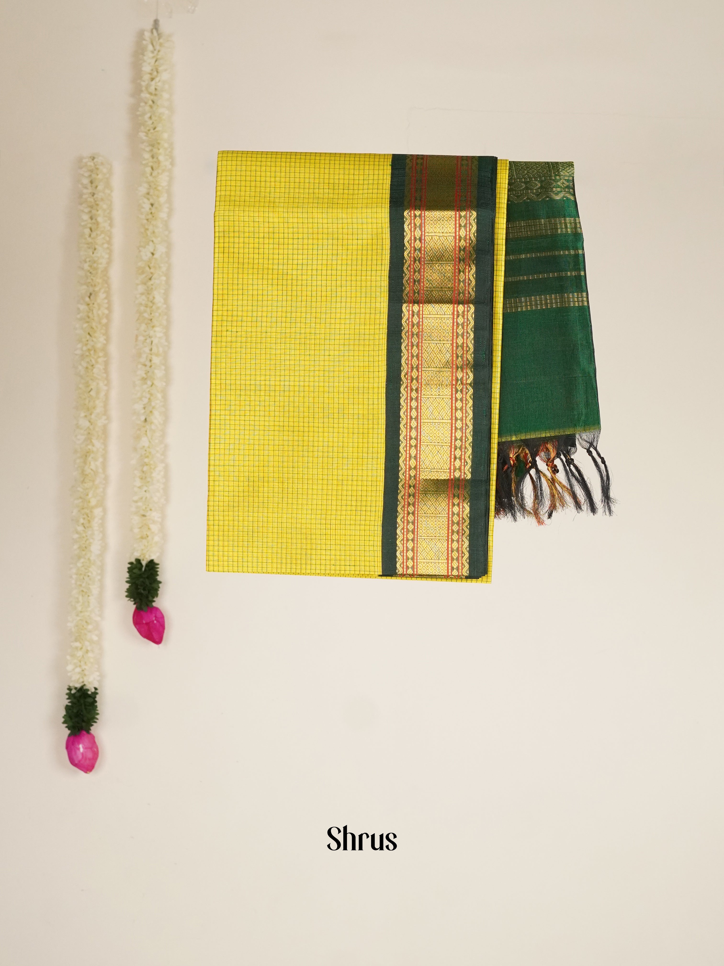 Yellow & Green - Silk Cotton Saree - Shop on ShrusEternity.com